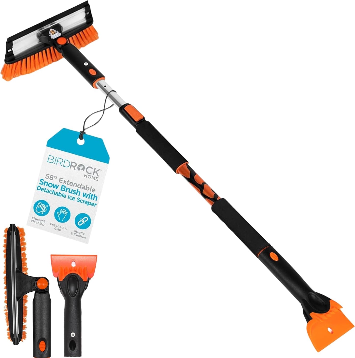 58 Inch Extendable Snow Brush with Detachable Ice Scraper Tool