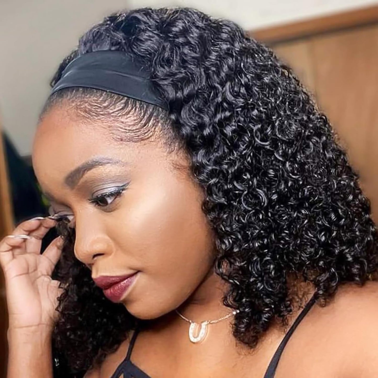 AISI QUEENS Headband Wig Human Hair for Black Women Curly Styles