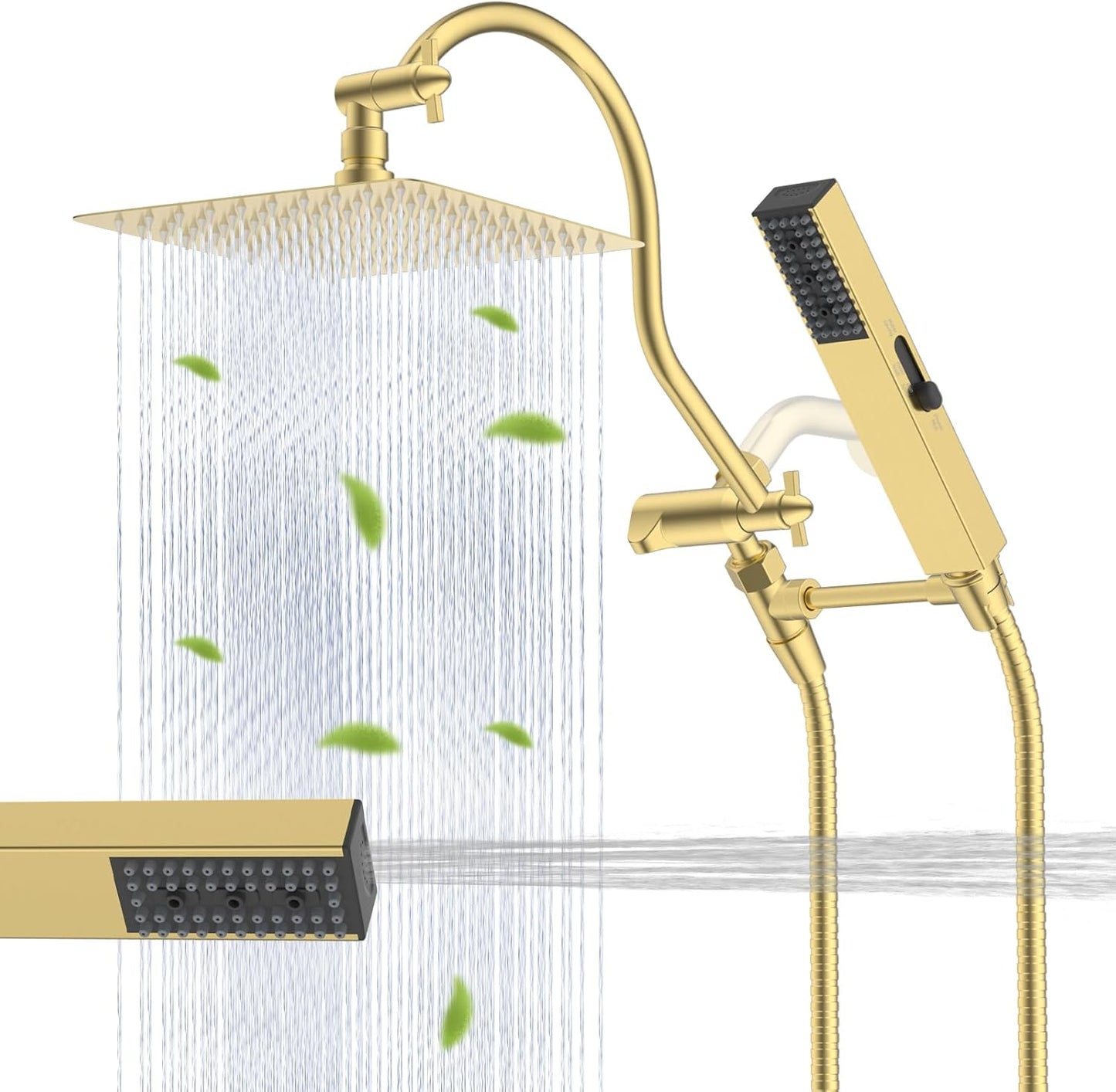 Hibbent 10ft' High Pressure Rainfall Shower Head Combo with Wand