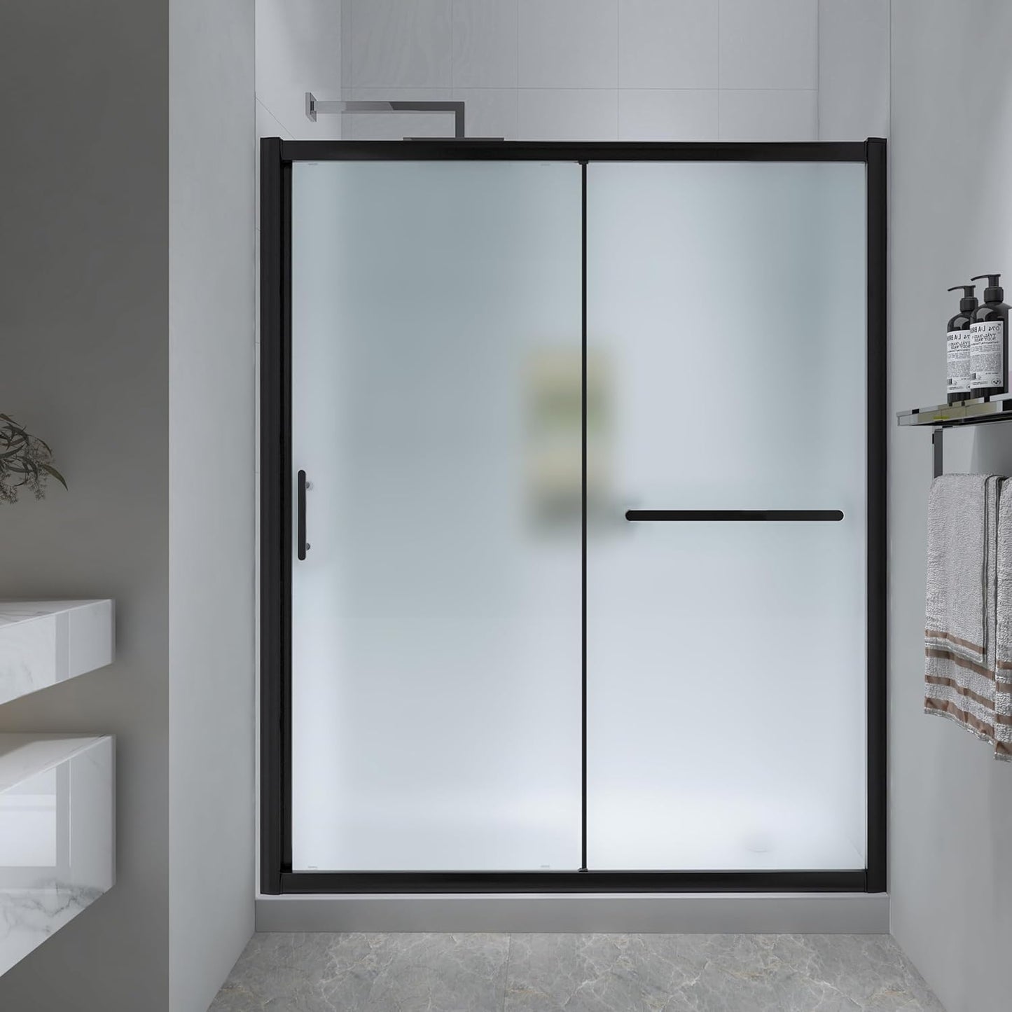 FELYL 56-60in W x 75in H Sliding Shower Door in Matte Black