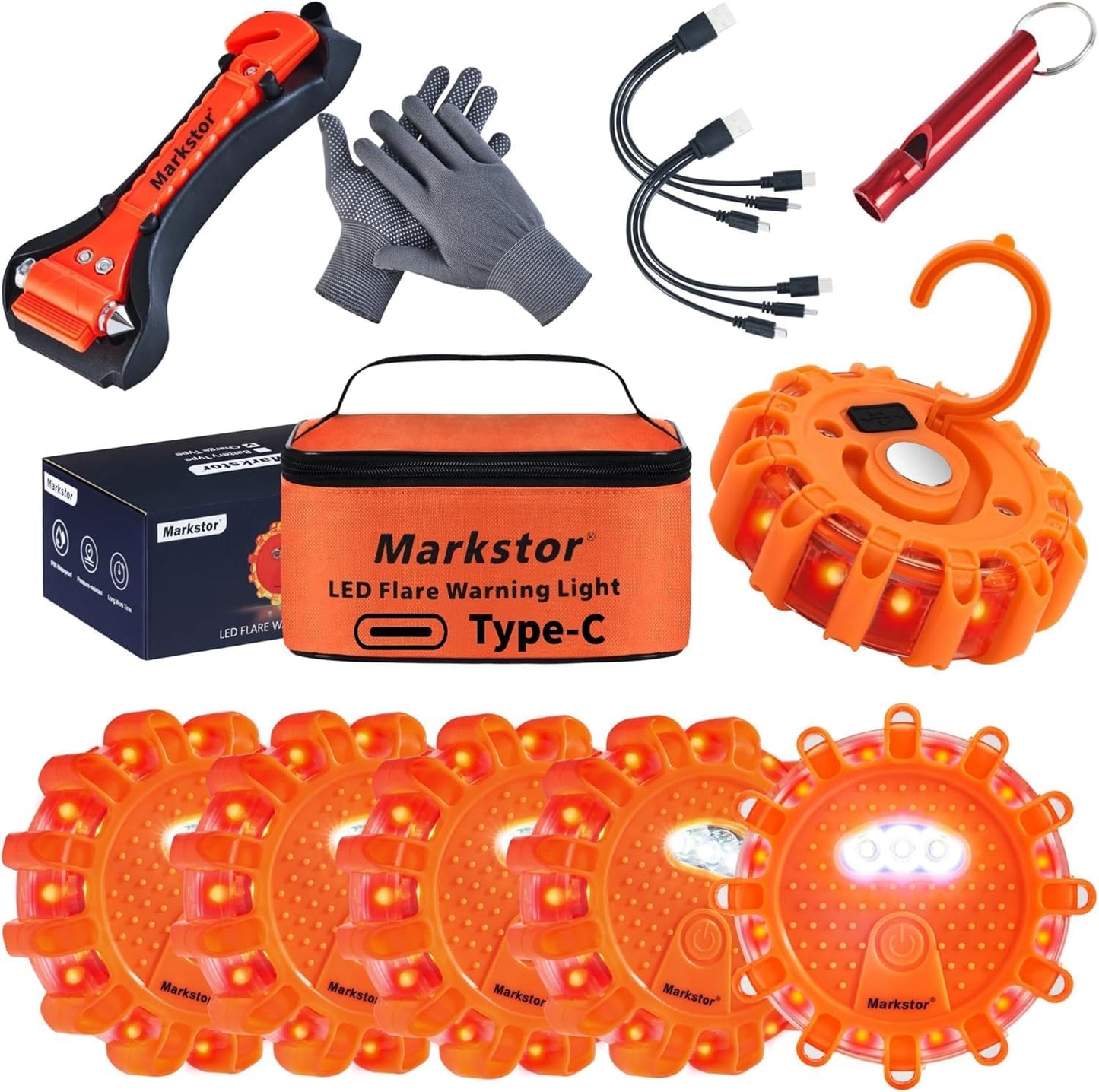 LED Road Flares Emergency Kit with USB Rechargeable Lights