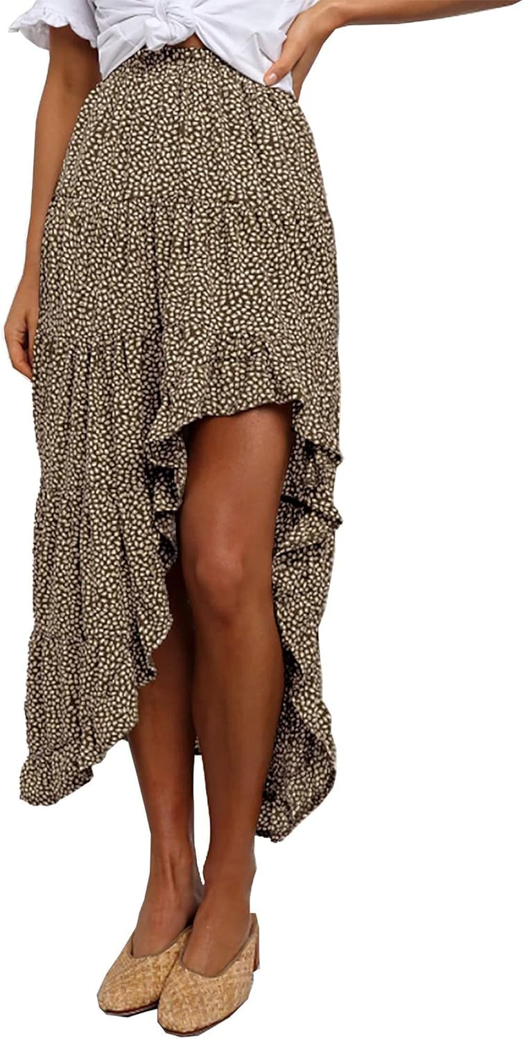 BTFBM Women Boho Long Skirts Dress Floral Print High Low Style