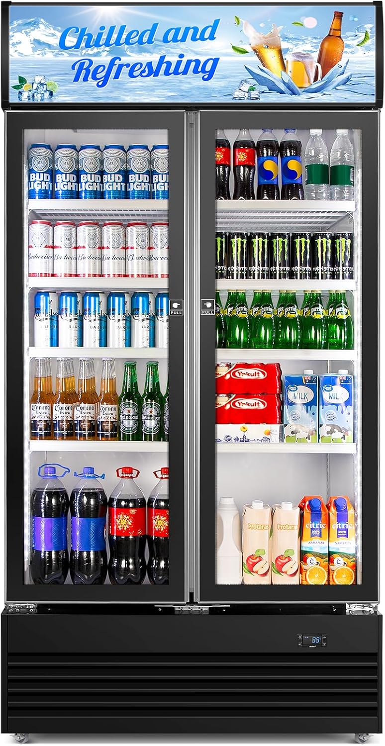 Commercial Beverage Refrigerator with Double Glass Door for Shops