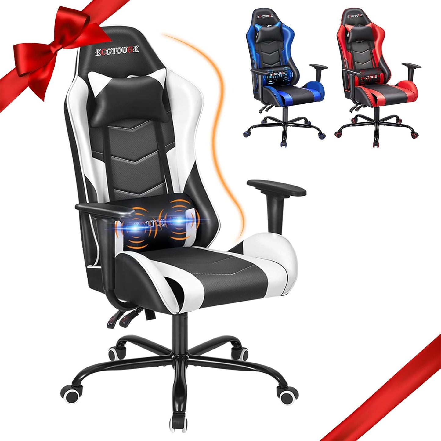 ECOTOUGE PC Gaming Chair with Massage and Ergonomic Design