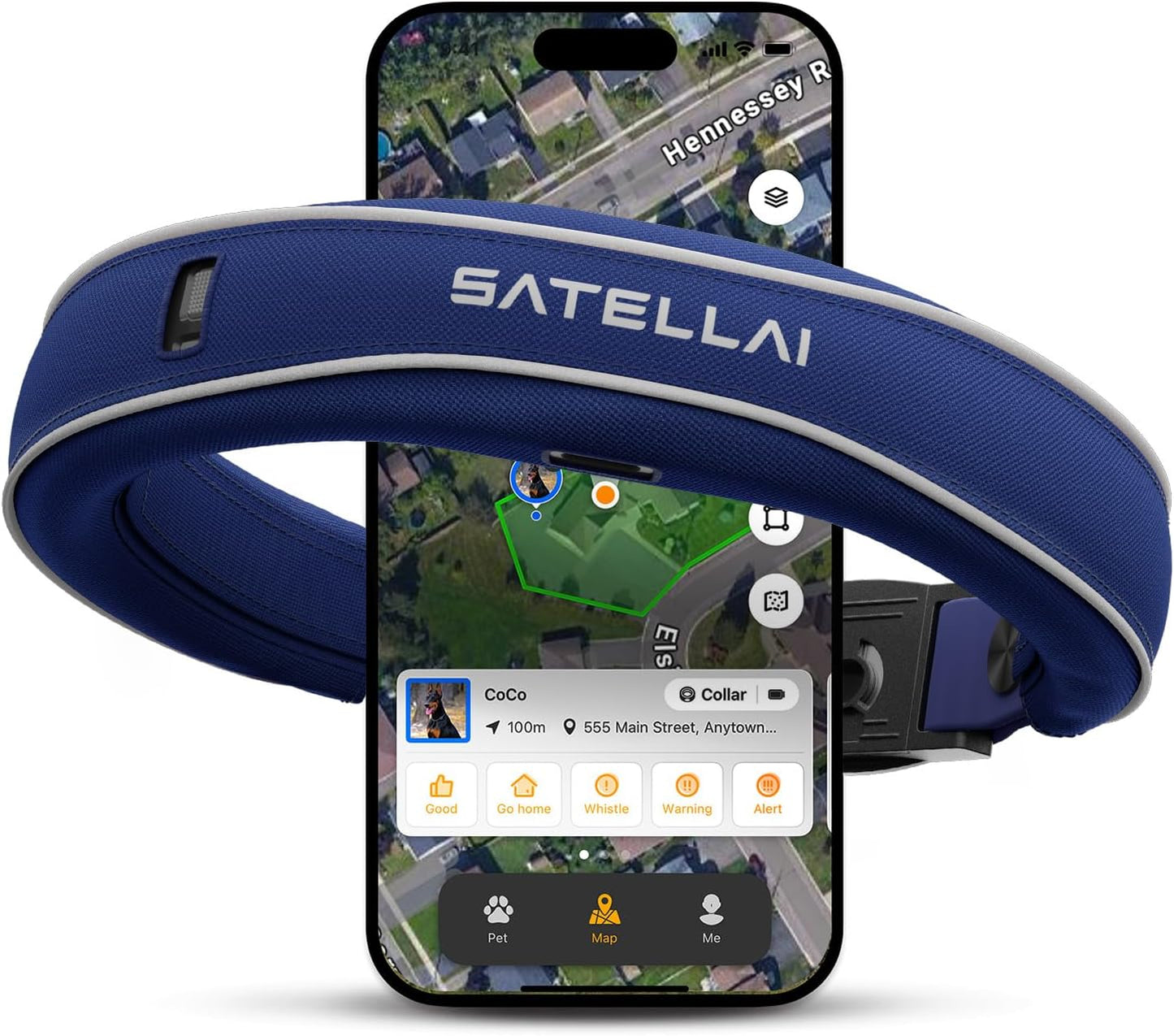 SATELLAI GPS Dog Collar with AI Analysis for Medium & Large Dogs