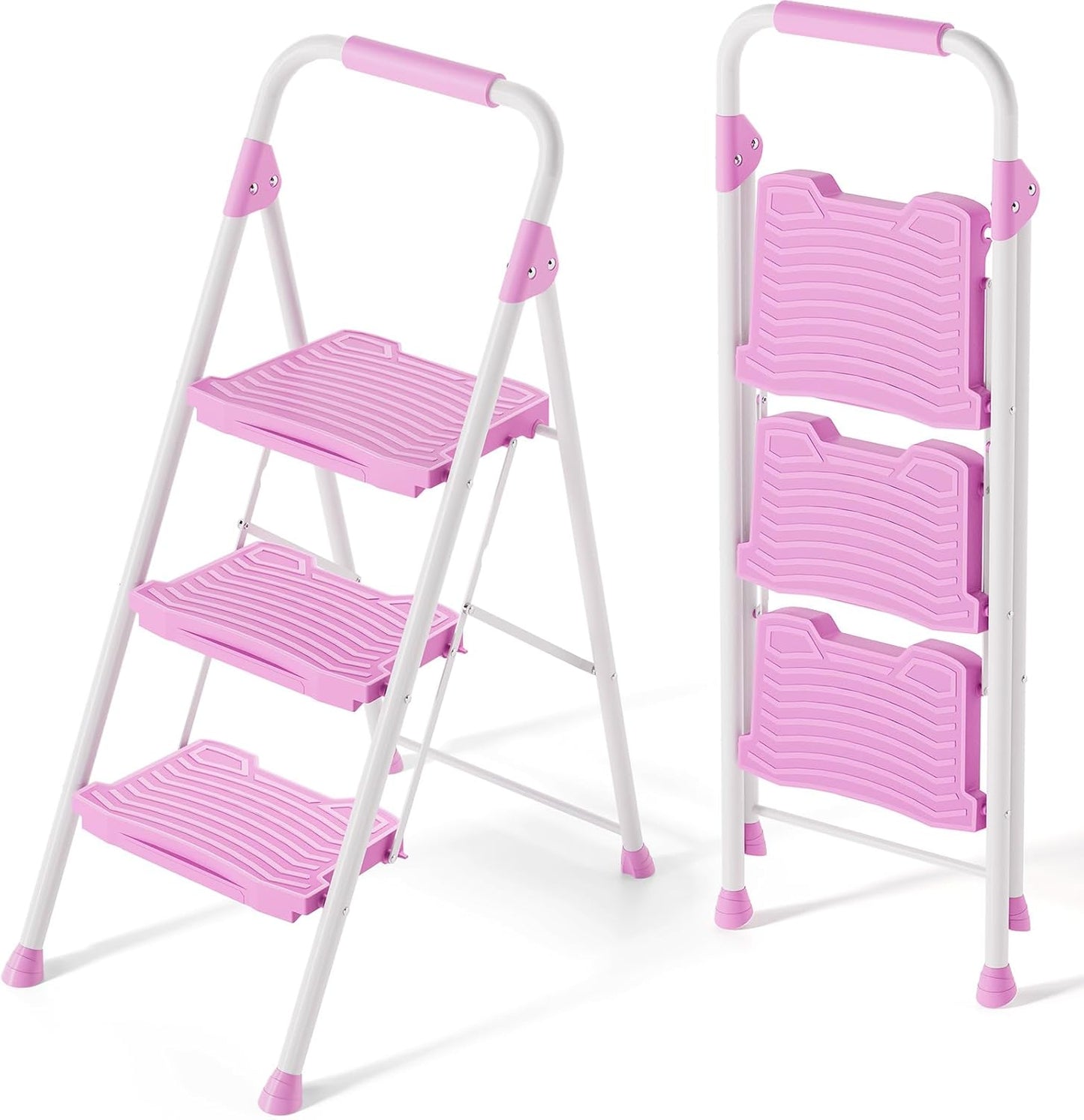 KINGRACK 3 Step Ladder with Handrail and Anti-Slip Pedals
