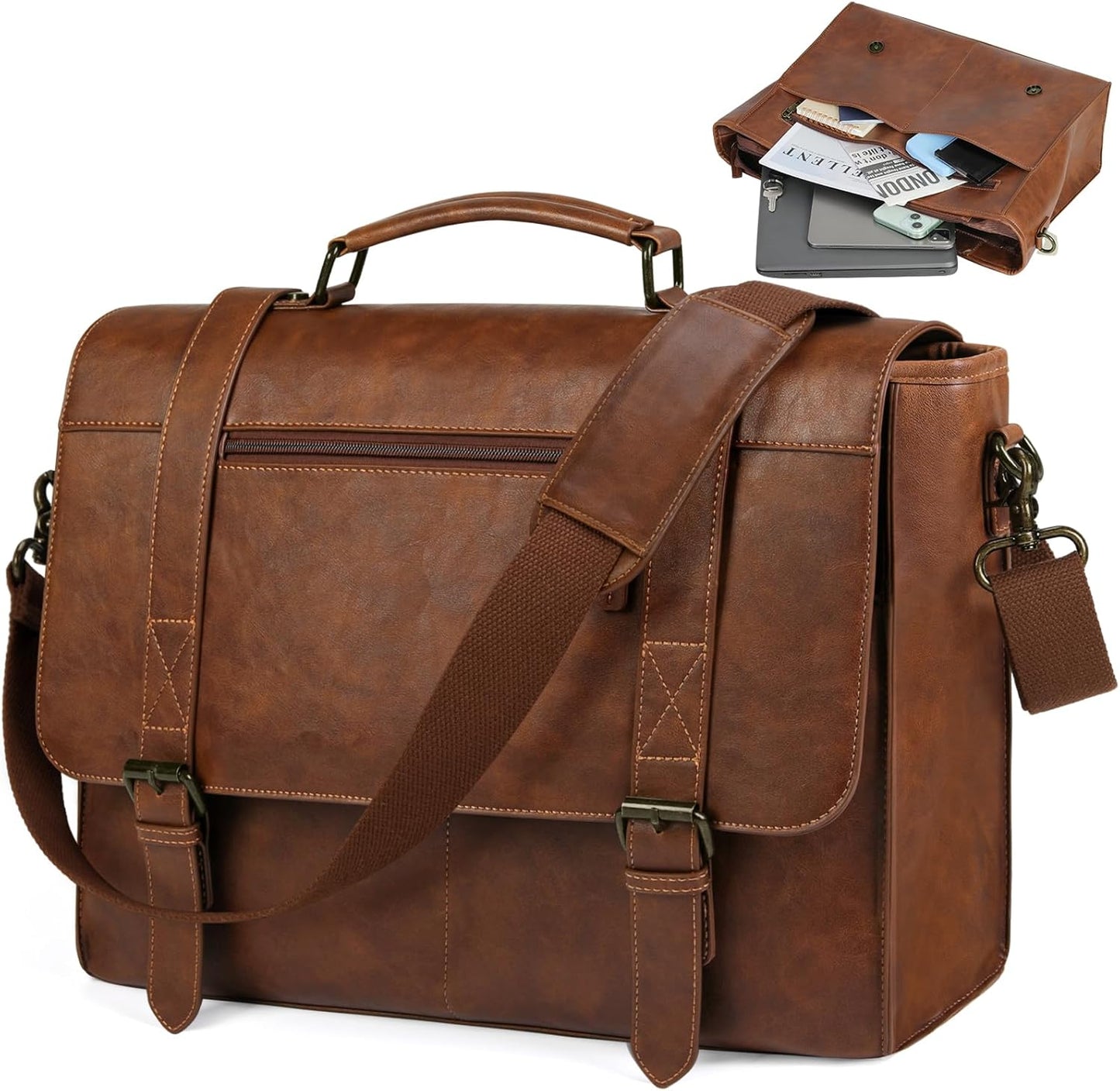 RAINSMORE Messenger Bag for Men 15.6 inch Leather Laptop Bag