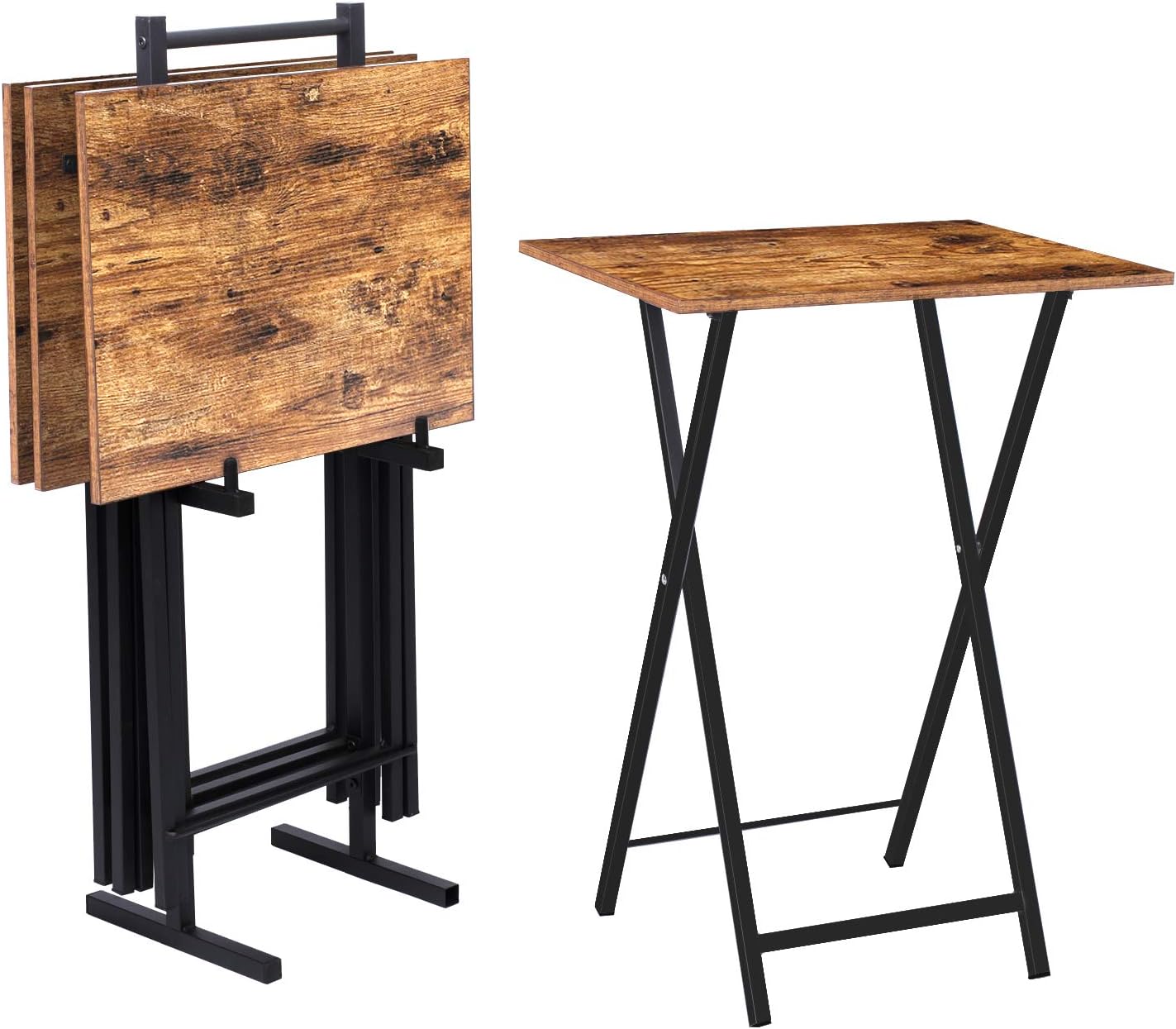HOOBRO Set of 4 Folding TV Trays - Space-Saving Industrial Style