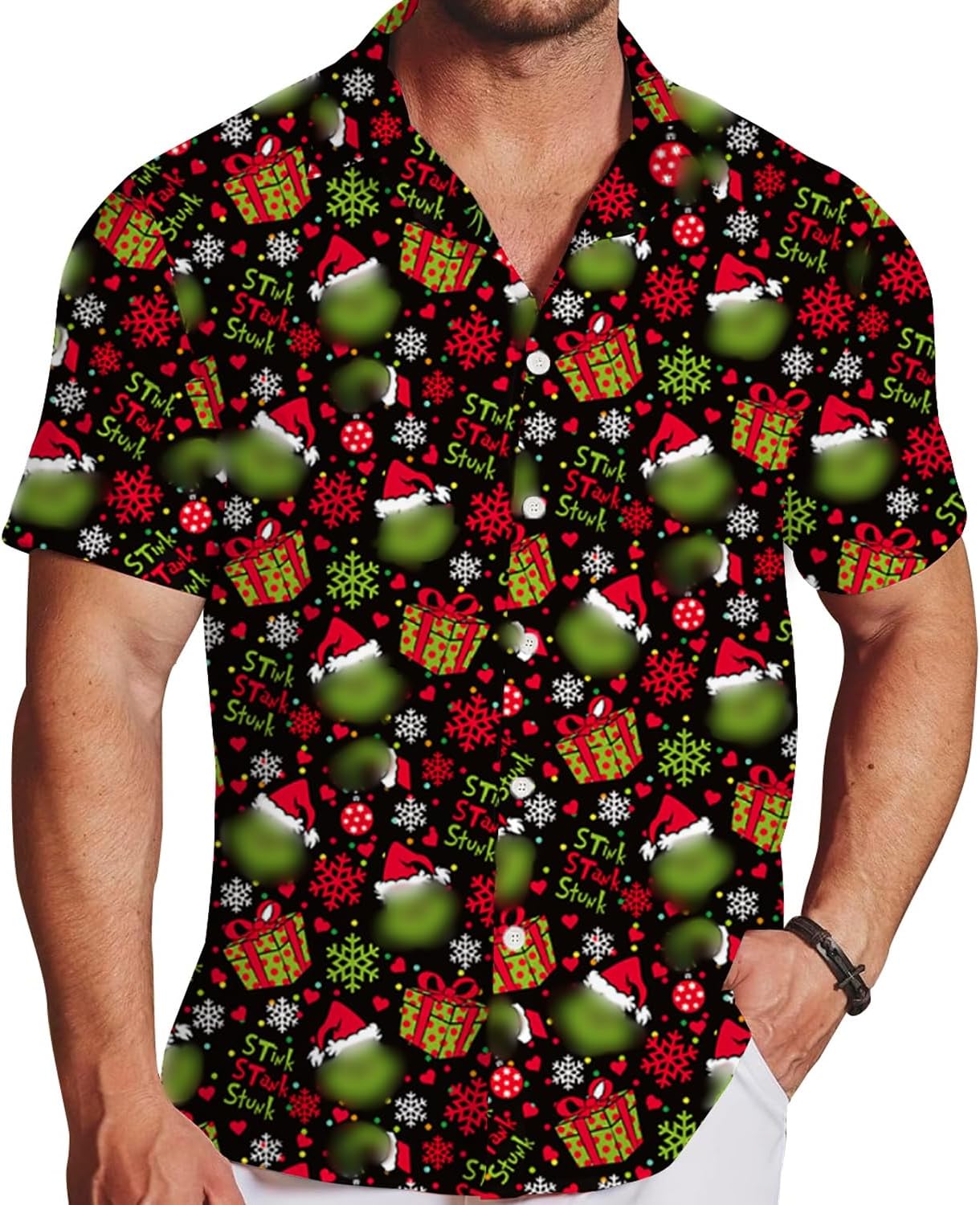 AOBUTE Mens Christmas Shirts Short Sleeve Hawaiian Shirt