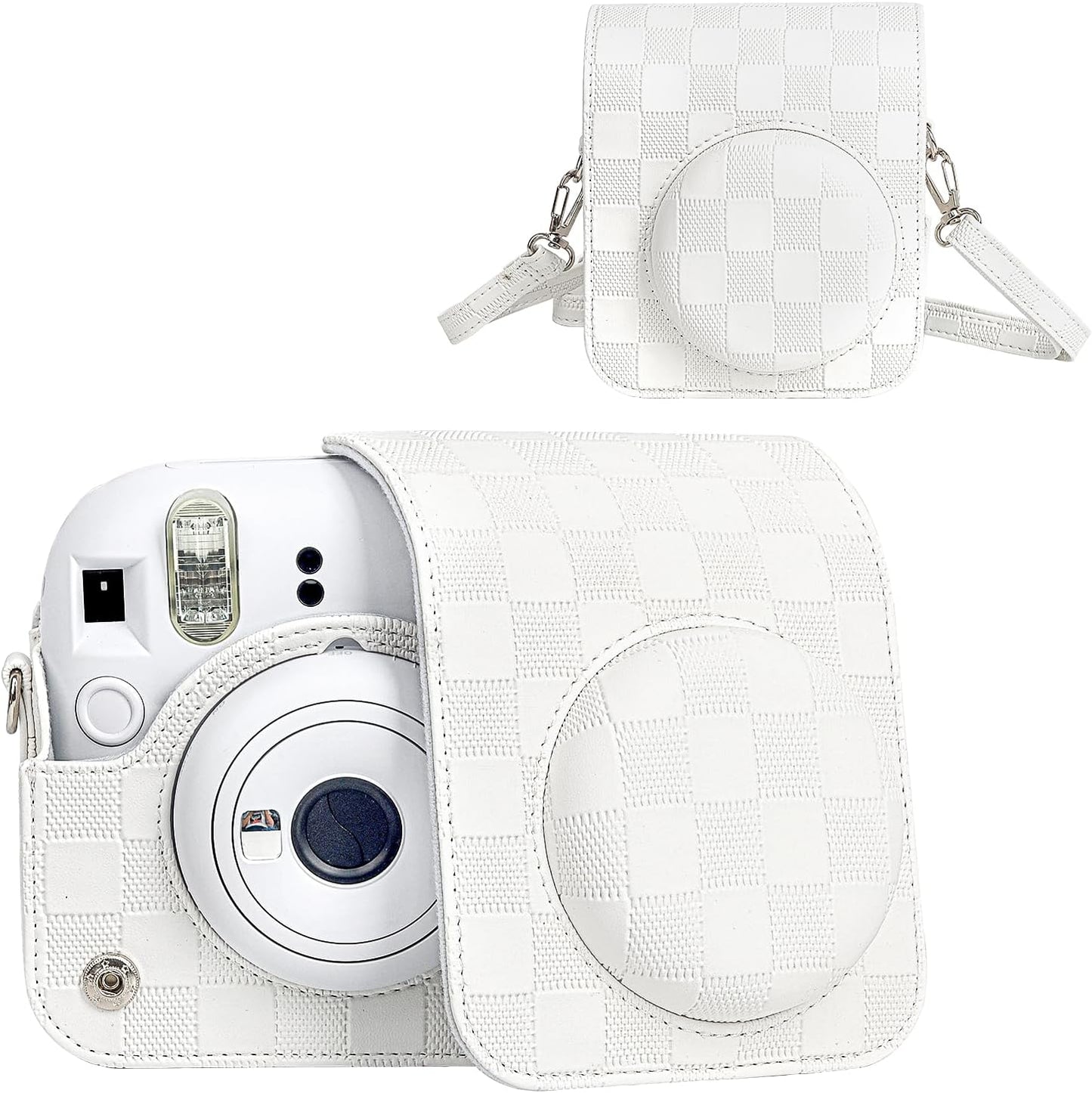 Checkerboard Style White Carry Bag for Polaroid Instax Mini 12 - HIYQIN