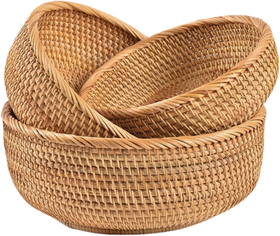 Rattan Bread Basket Set of 3 for Kitchen Counter Organizing