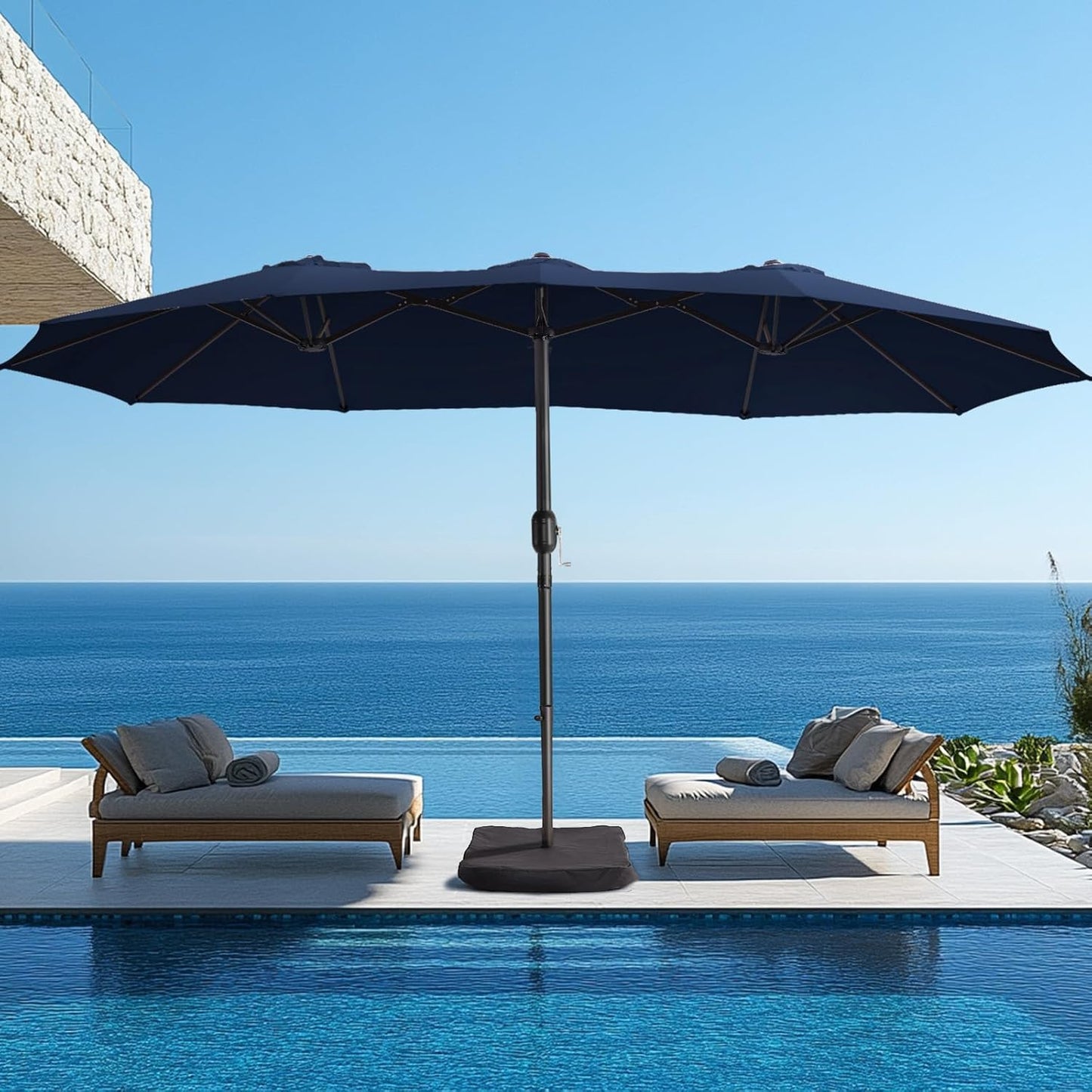 15ft Double-Sided Patio Umbrella with Base for Outdoor Use