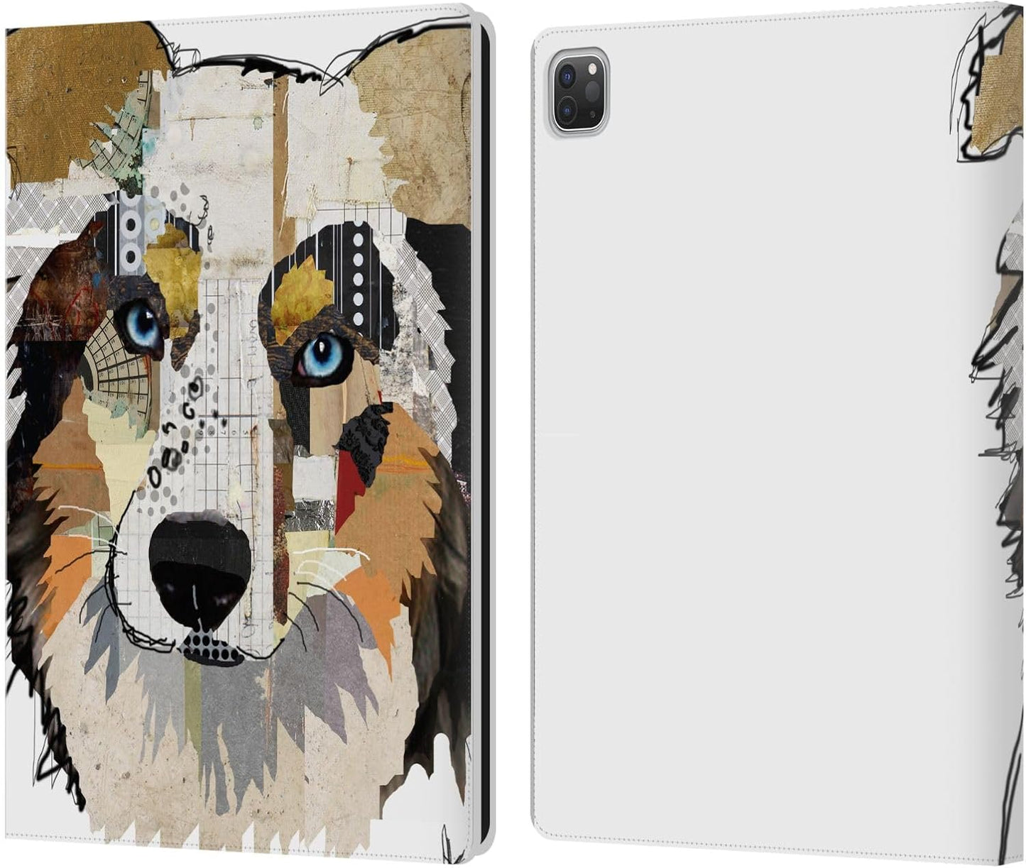Michel Keck Australian Shepherd Dogs Leather Wallet Case for iPad