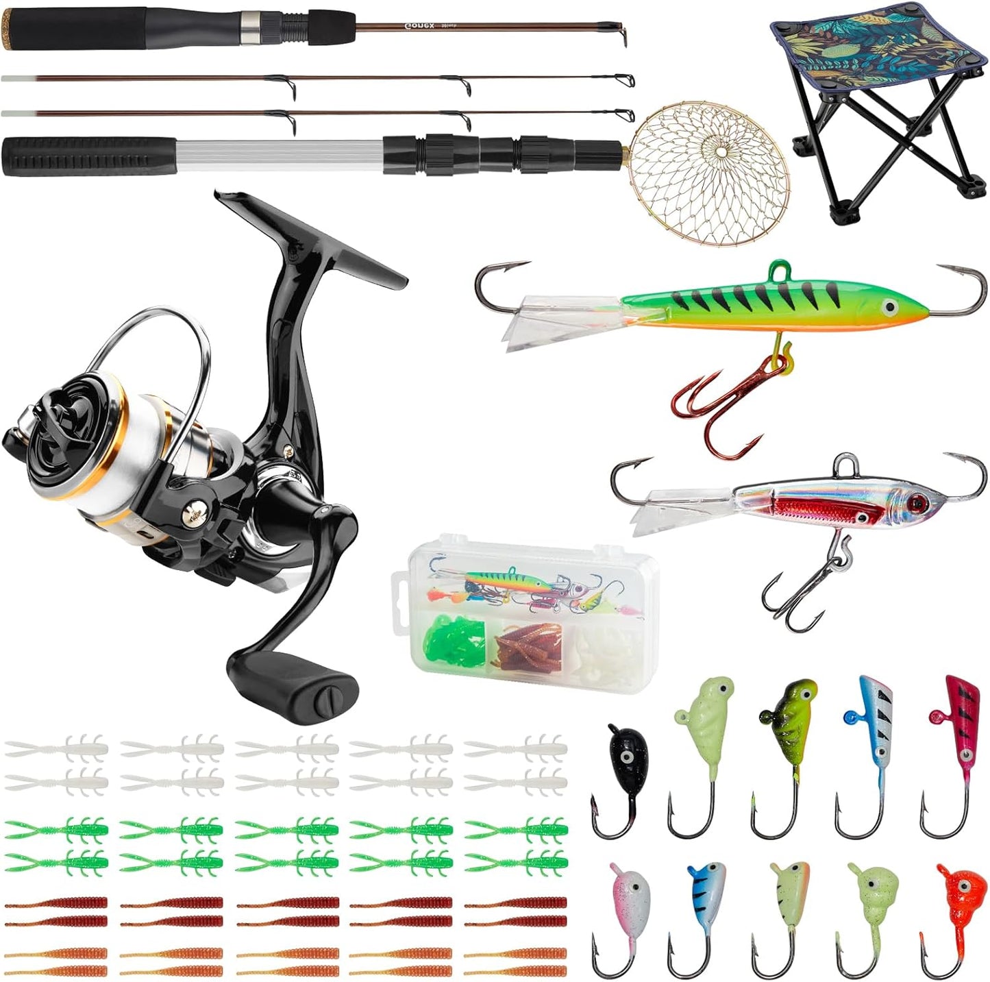 Gonex Portable Ice Fishing Combo: Medium Light, Carbon Fiber, Complete Kit