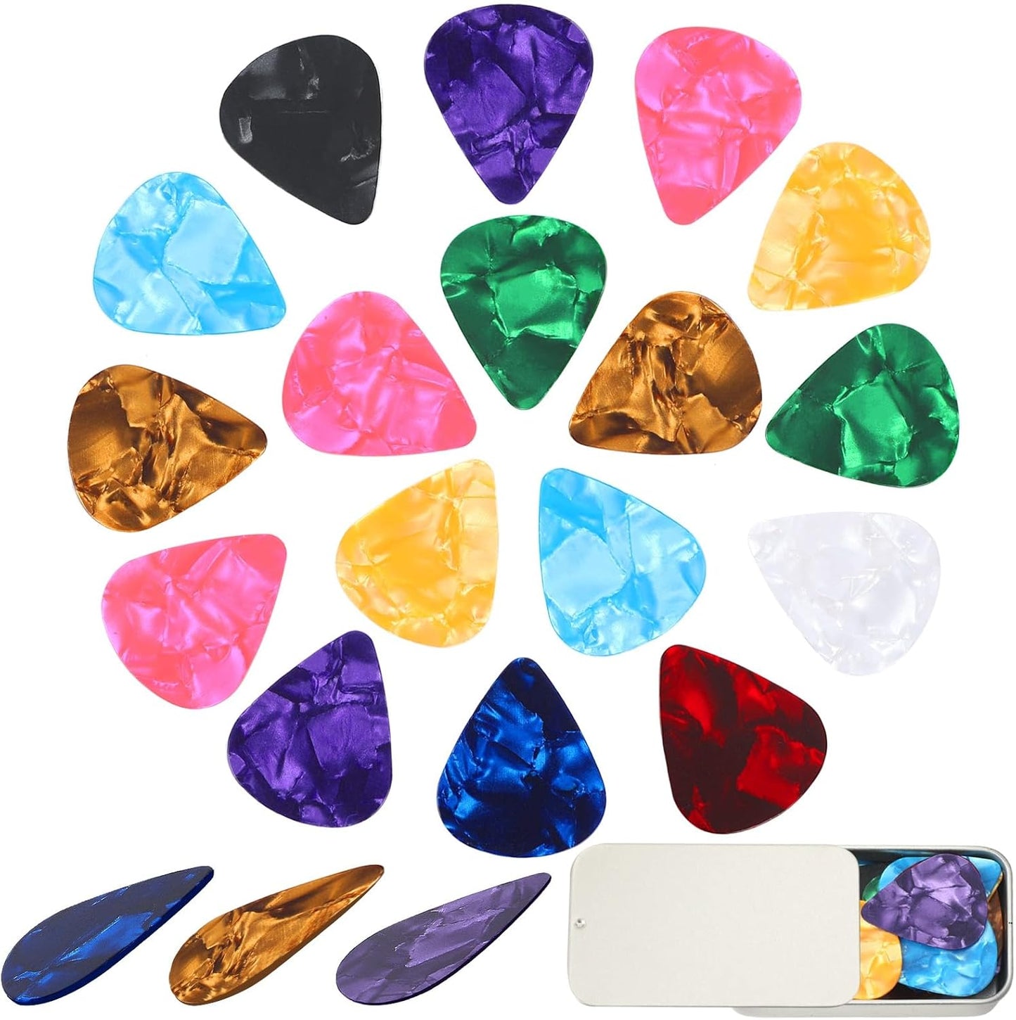 Augshy 36-Pc Guitar Picks Set, Celluloid Medium 0.71mm w/ Tin Box