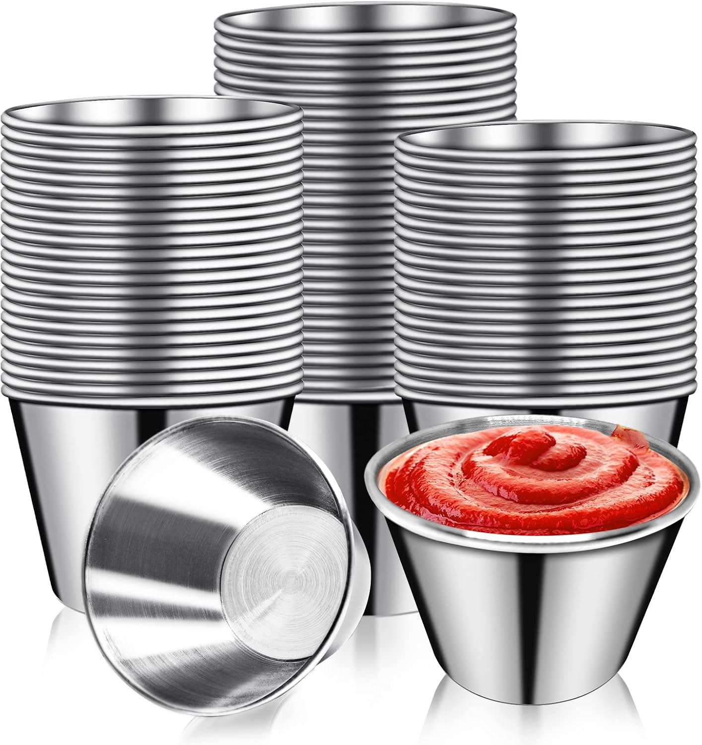 50 Pcs Metal Sauce Cups for Dipping and Condiments - 2.5oz
