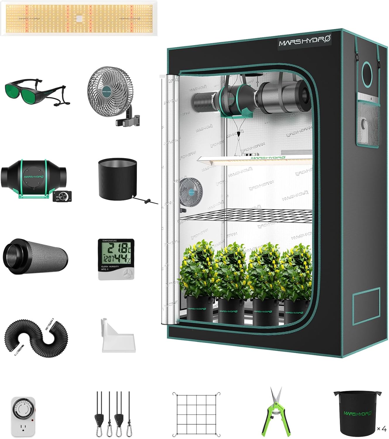 MARS HYDRO Grow Tent Kit: Complete Setup with Dimmable 300W LED Light
