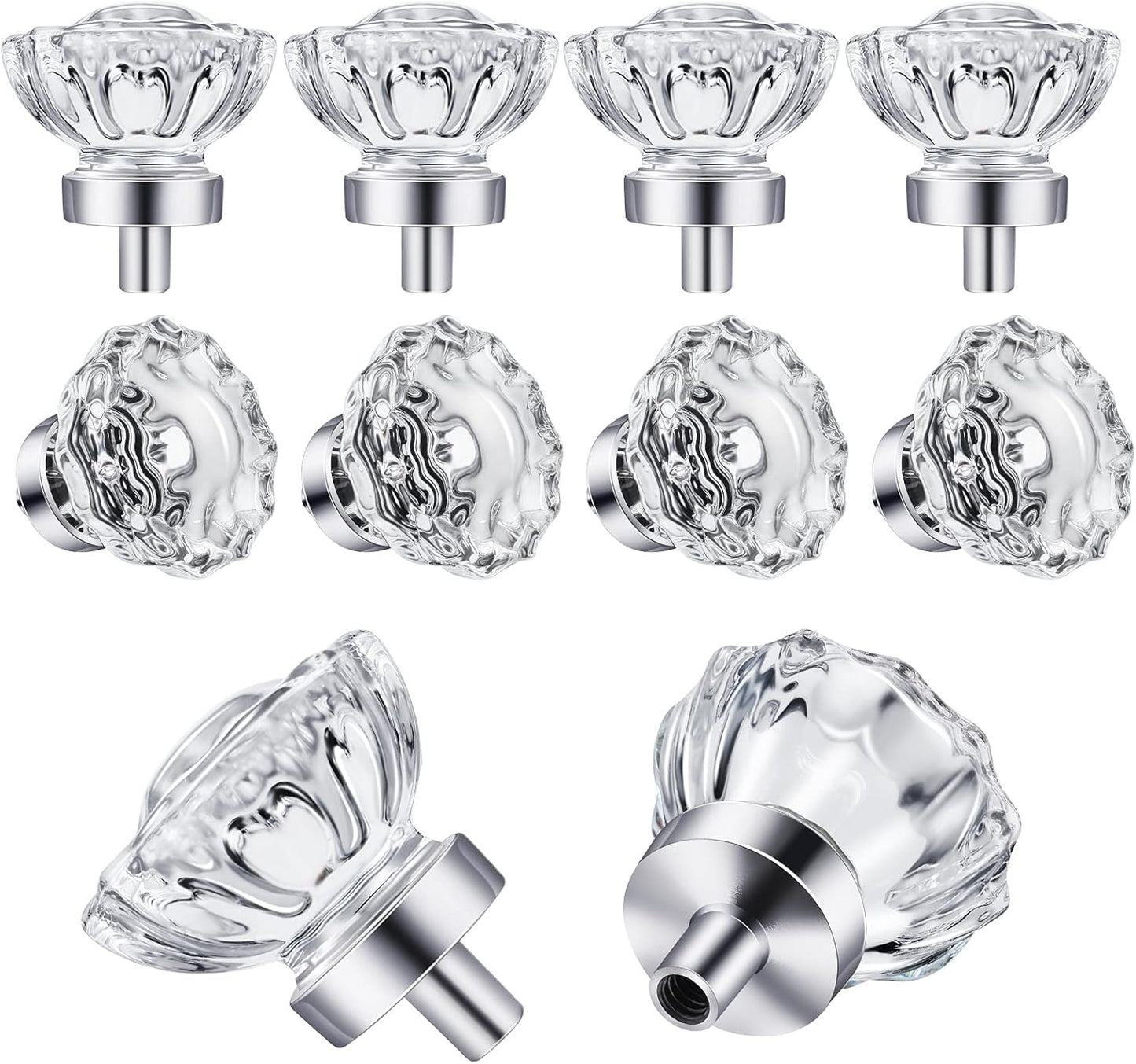 8 Pack Polished Chrome Crystal Knobs for Vintage Cabinets