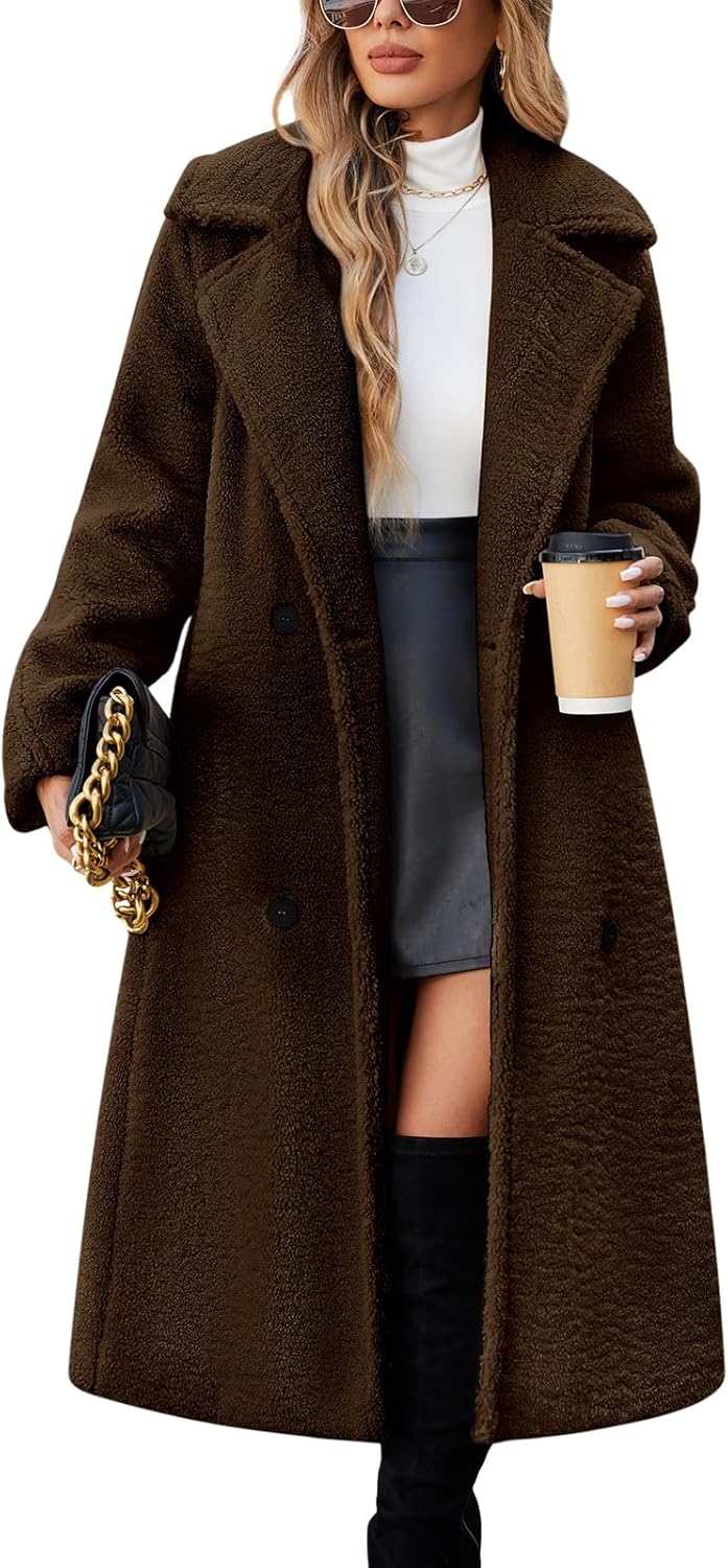 Yusongirl Women Fleece Long Coat for Cozy Fall and Winter Wear