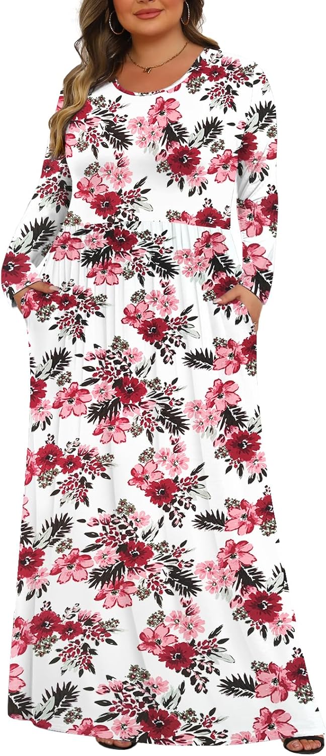 Tencede Womens Plus Size Maxi Dresses with Pockets for Comfort