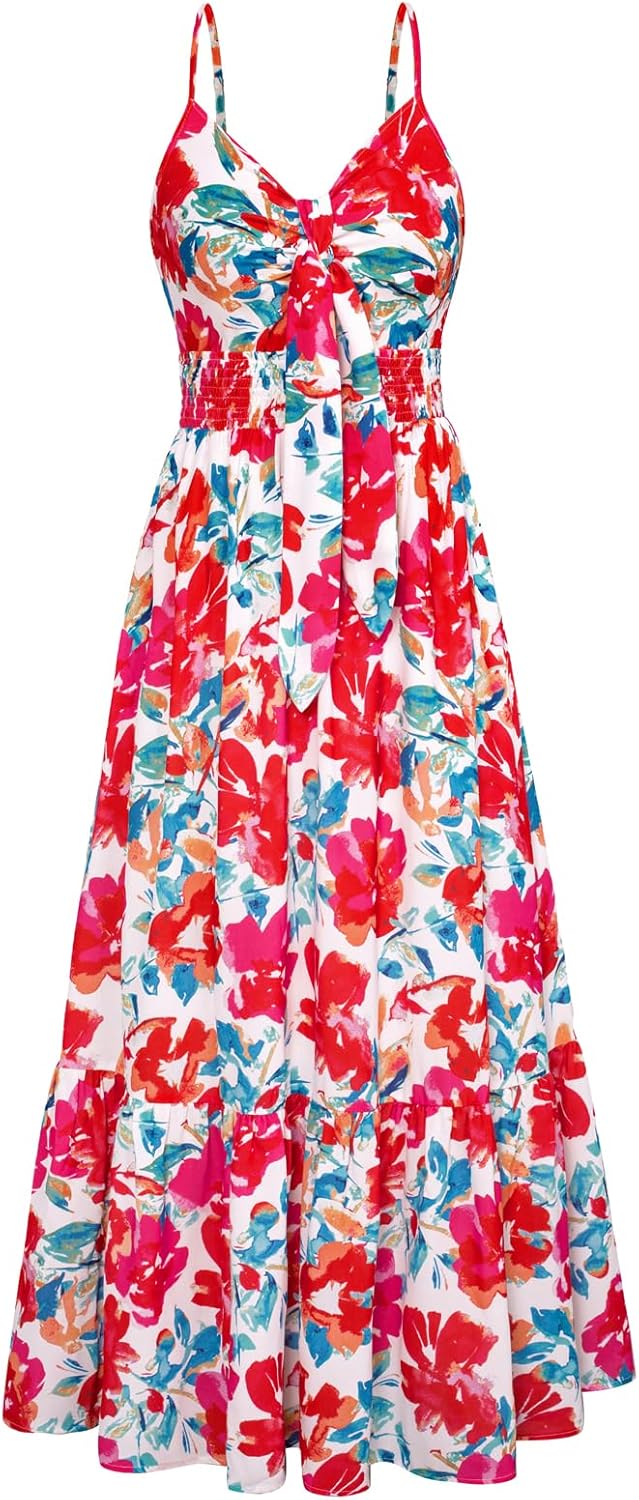Summer Maxi Dress for Women with Floral Tie Front Design
