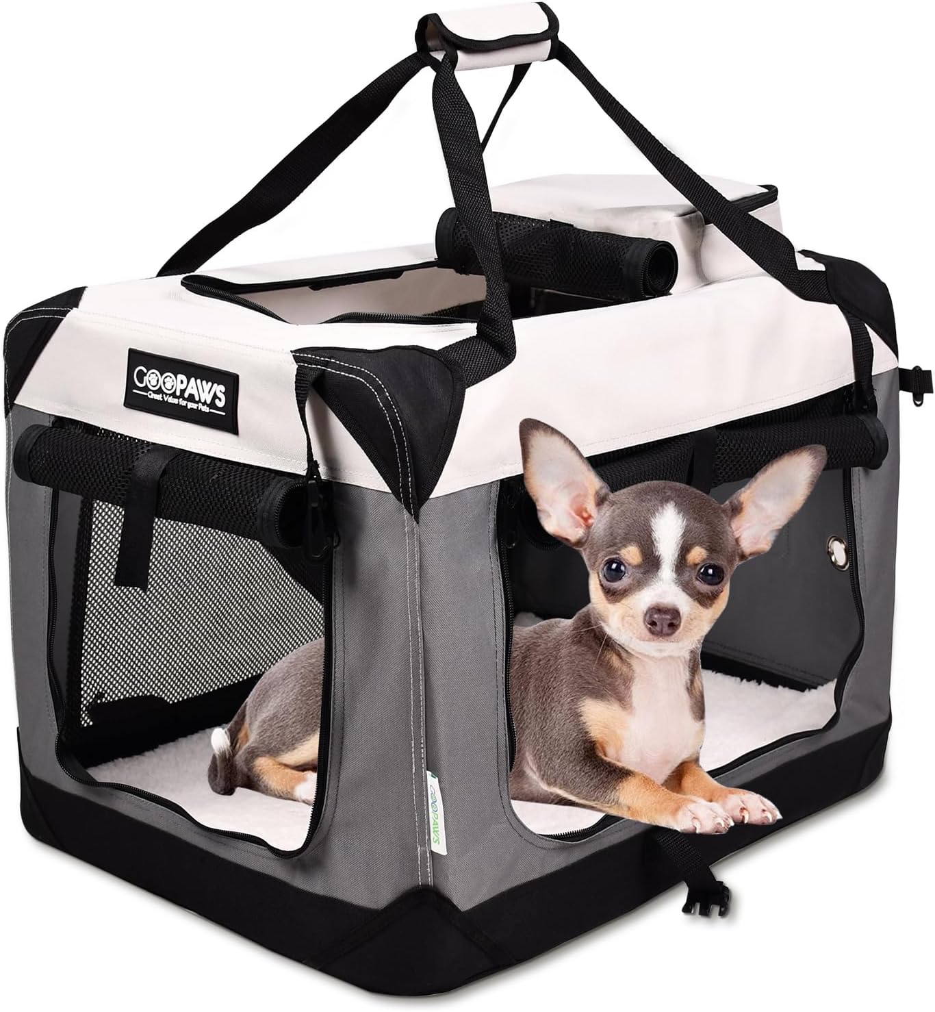 JESPET Soft Dog Crate for Travel with Fleece Mat and Straps