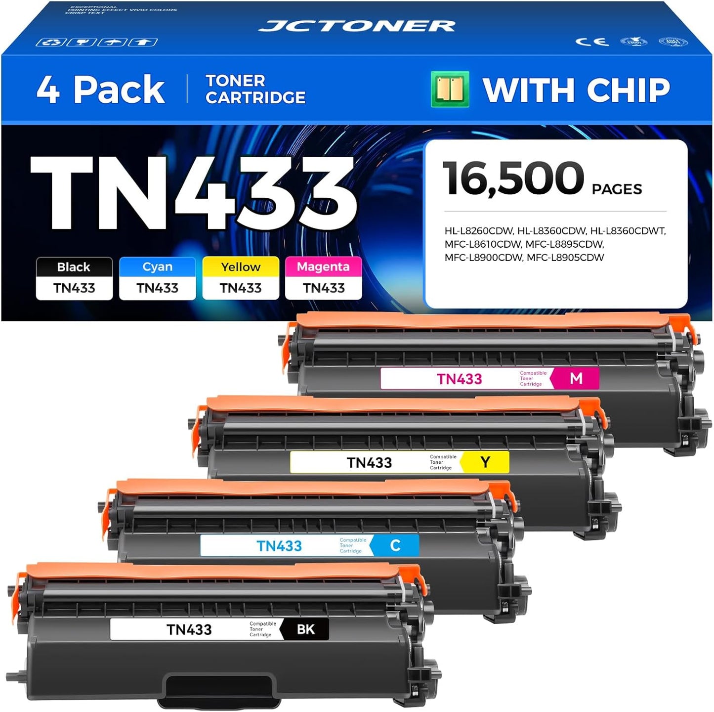 TN433 Toner Cartridge Set 4-Pack for Brother Printers - High Yield