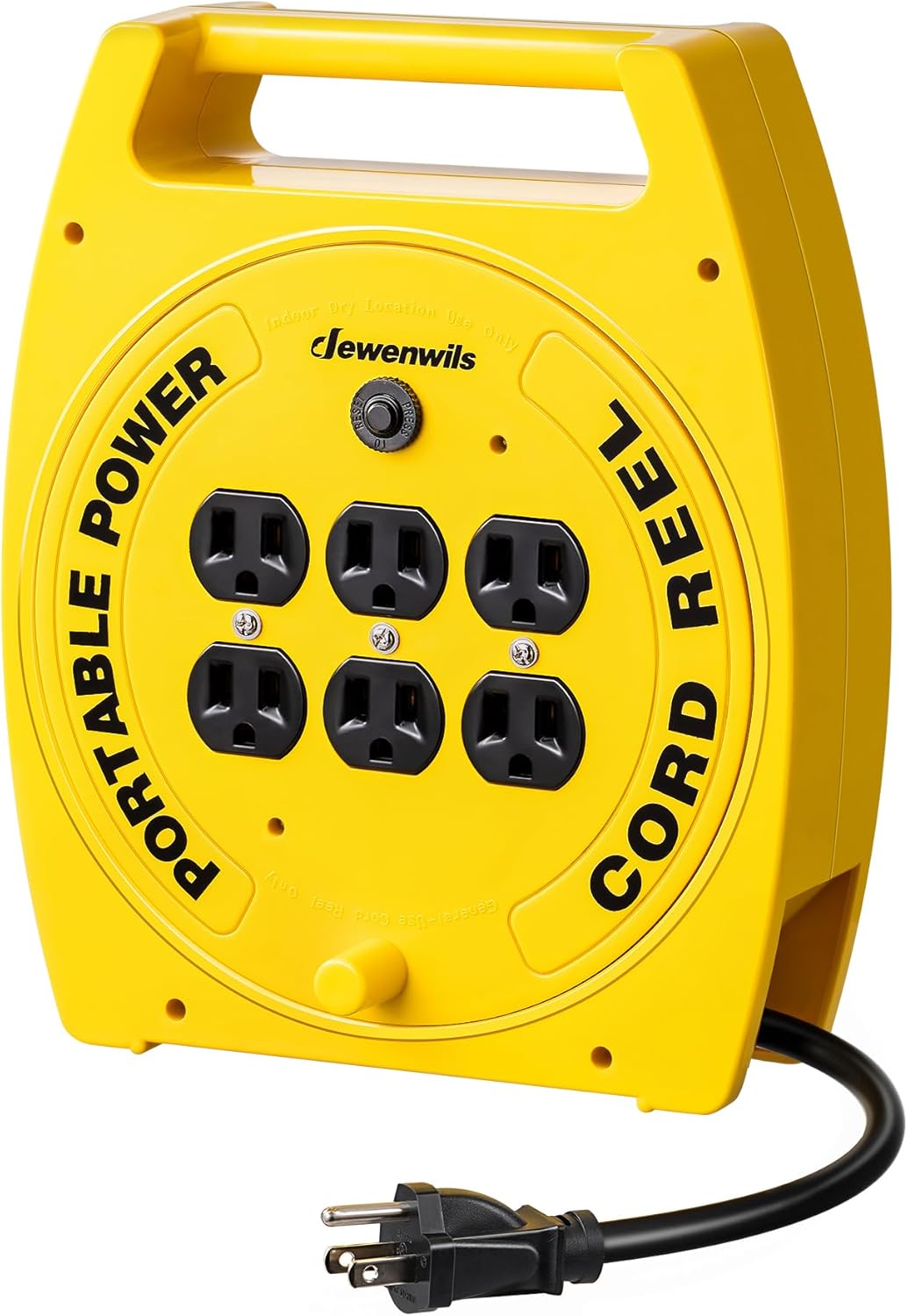 DEWENWILS 30FT Extension Cord Reel with 6 Outlets and Safety