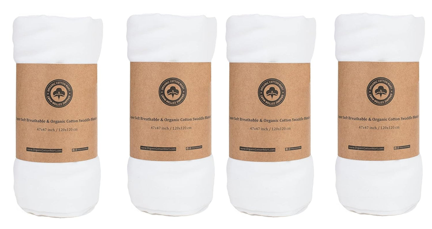Organic Cotton Swaddle Blankets - 4 Piece Set for Infants