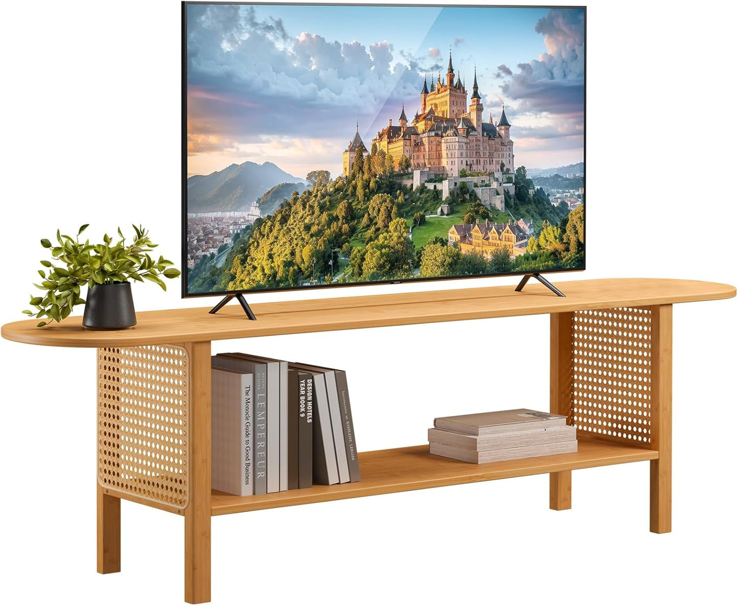 Modern Bamboo TV Stand, Stylish Storage for 65 TVs