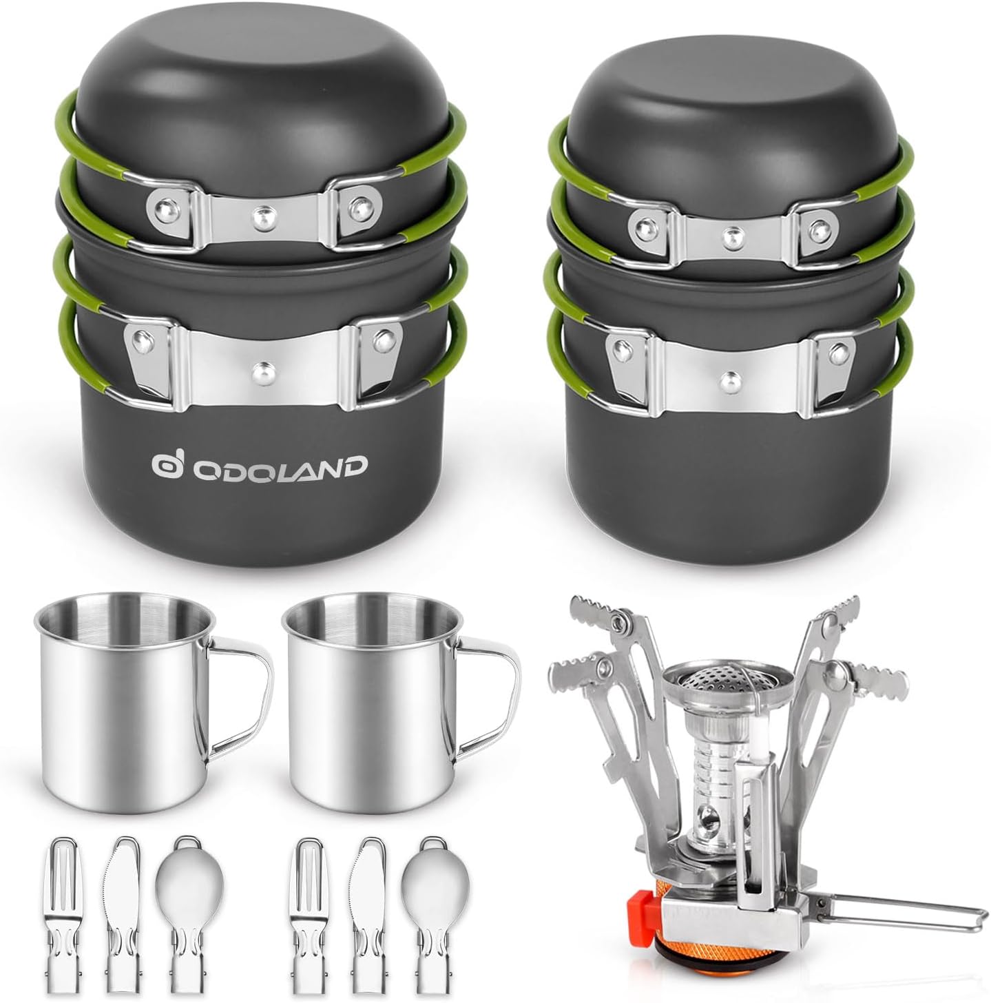 Odoland 16pcs Camping Cookware Mess Kit for Outdoor Adventures