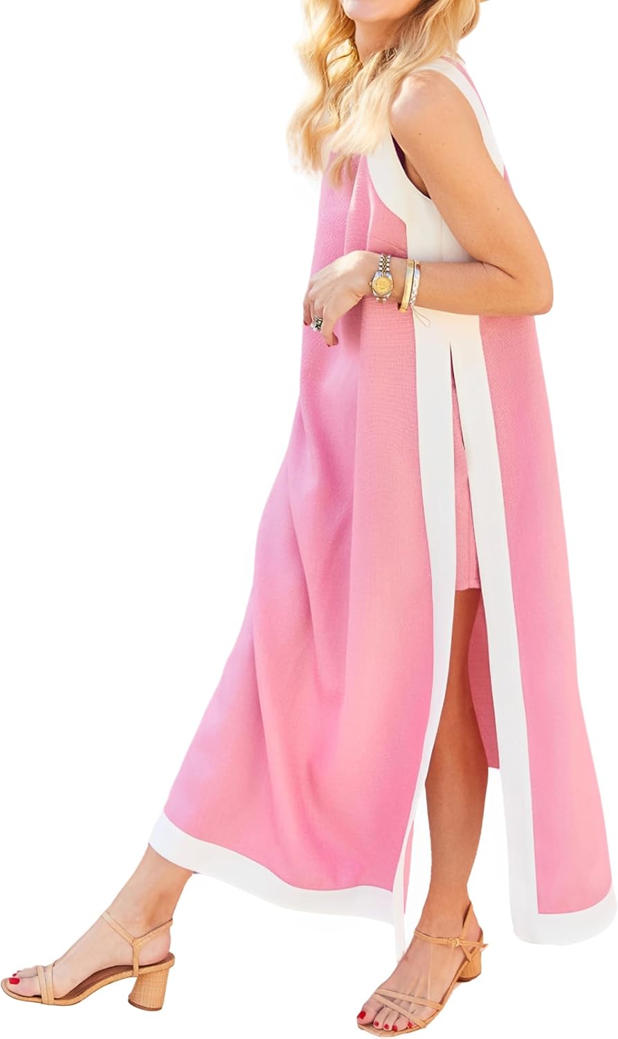 Hooever Women's Boho Color Block Maxi Dress & Shorts Set