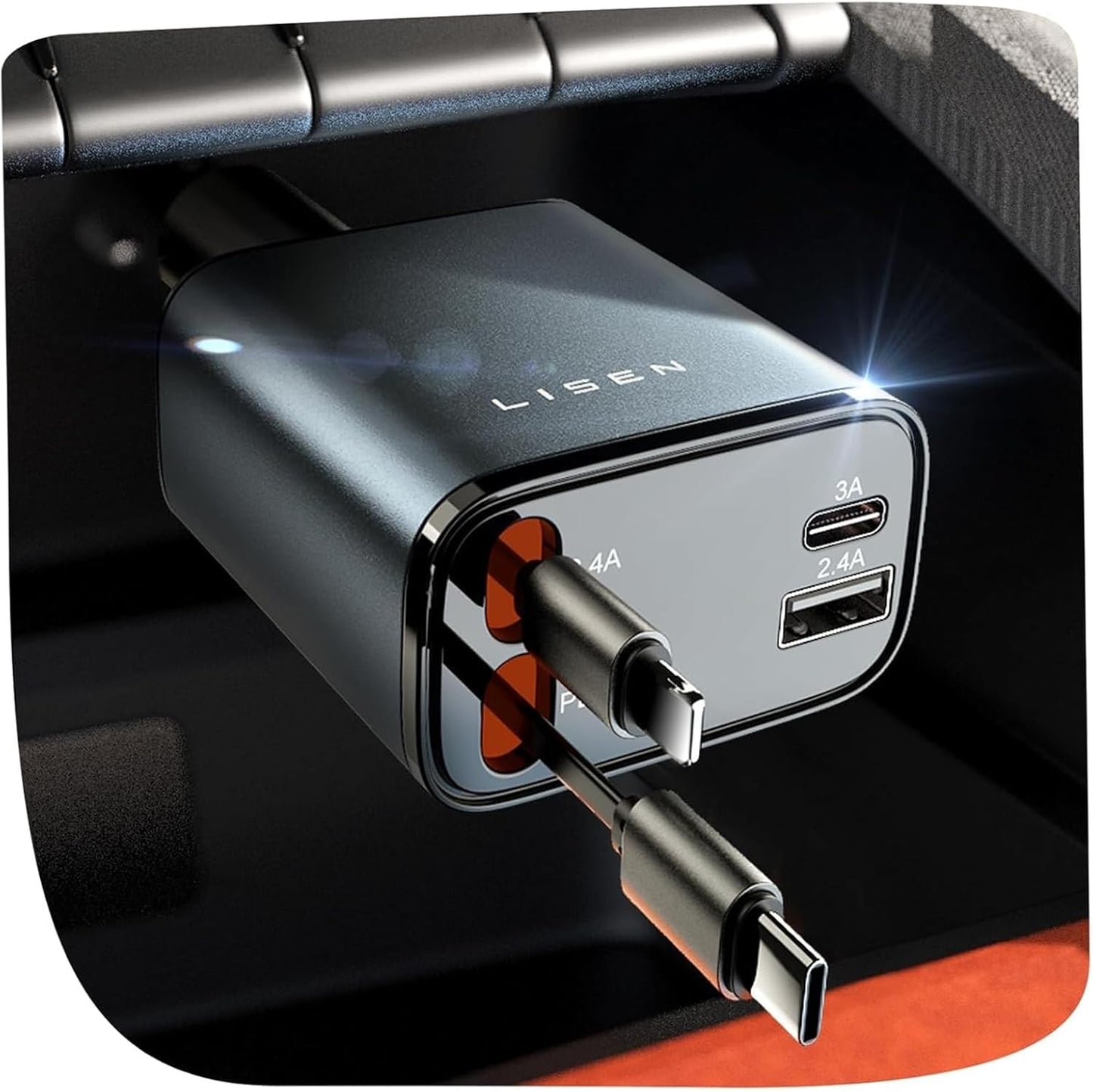 LISEN 4 in 1 Retractable Car Charger for iPhone 17 and More