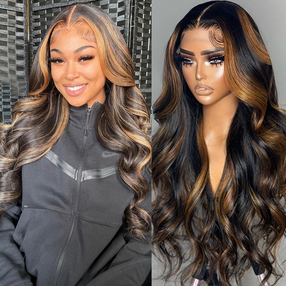 Ombre Lace Front Wig Human Hair 24 Inch Body Wave 1B/30 Highlights