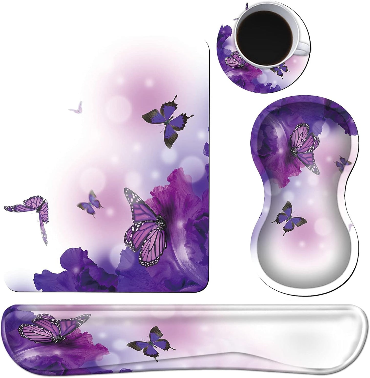 Ergonomic Purple Butterfly Desk Set