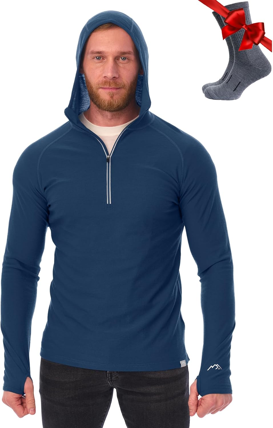Merino Wool Hoodie Men - Slim Fit Base Layer with Socks