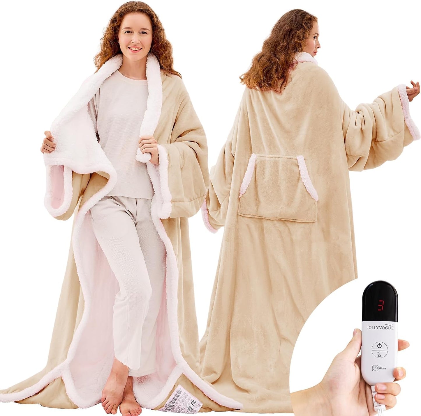 Wearable Heated Blanket with Sleeves & Foot Pocket for Comfort