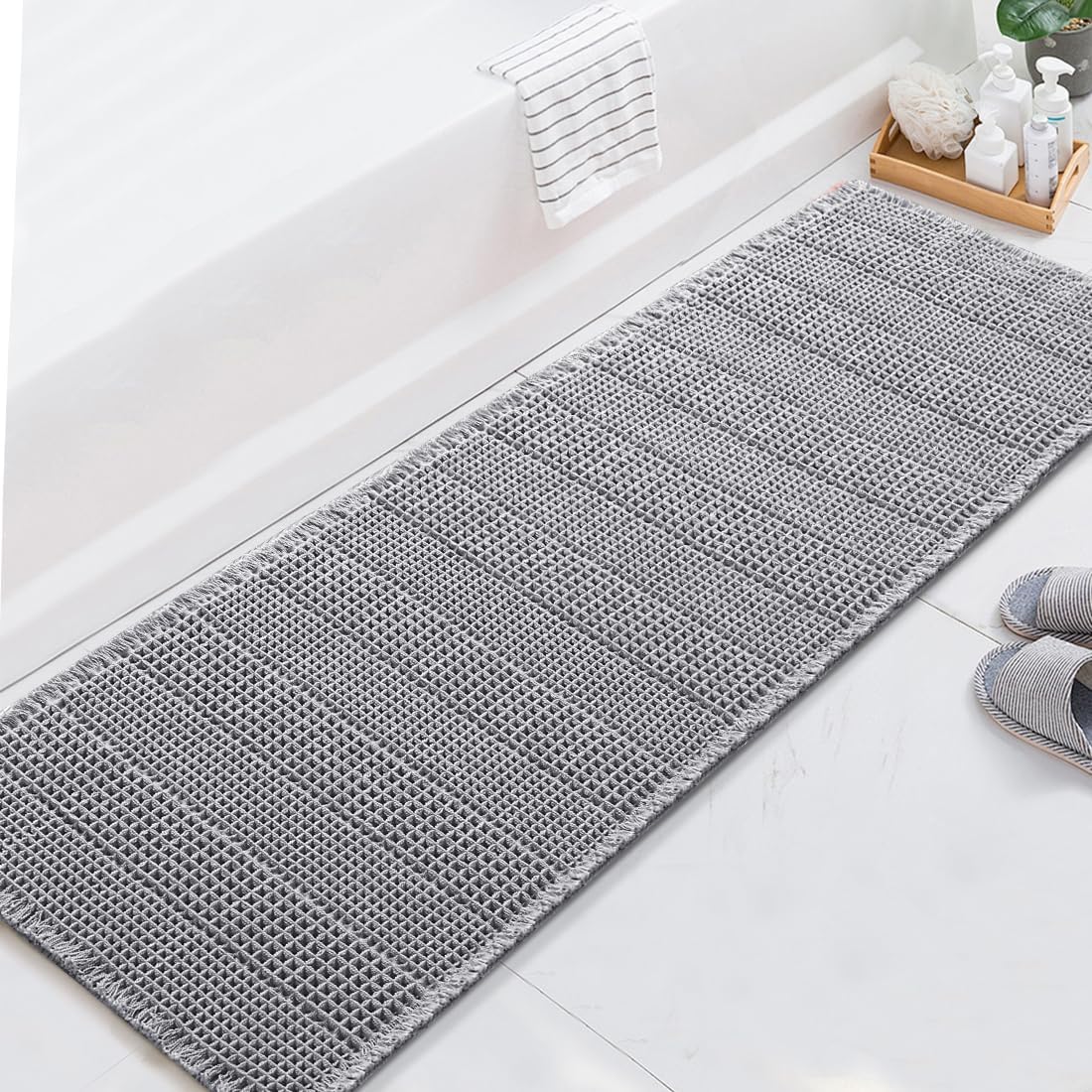 H.VERSAILTEX Upgraded Waffle Runner Rug for Bathroom Floors