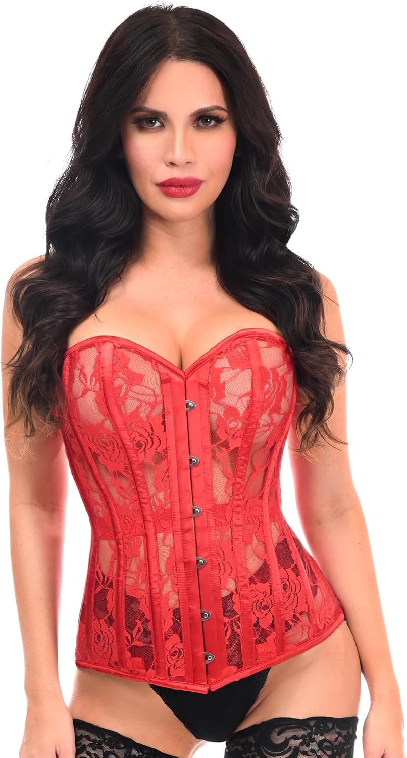 Daisy Corsets Red Sheer Lace Over Bust Corset for Women
