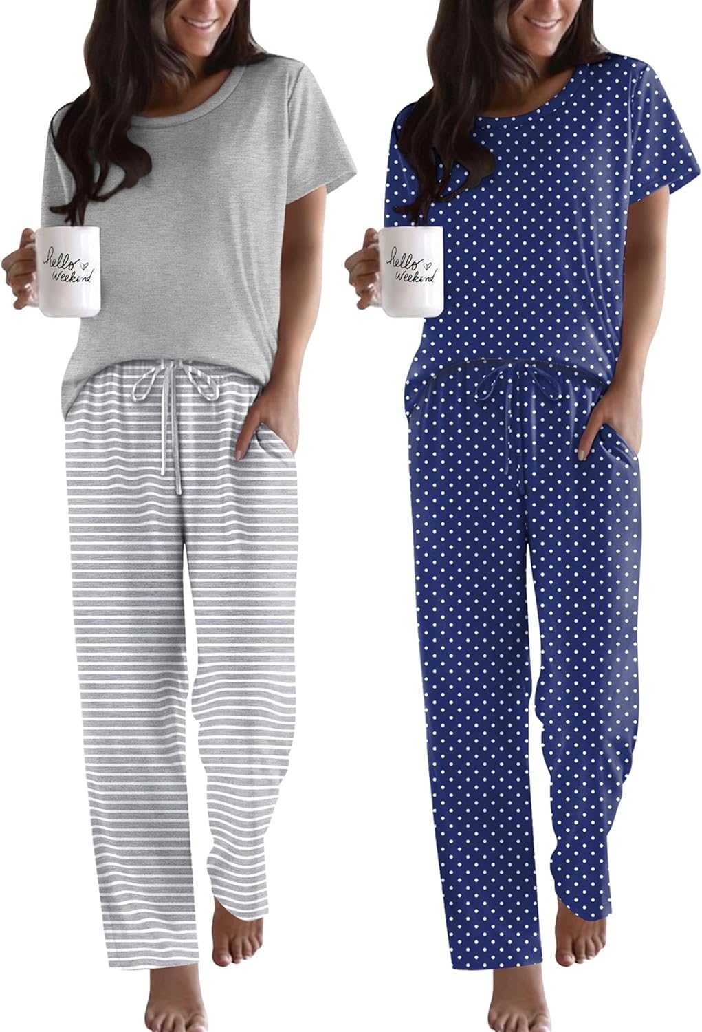 Ekouaer 2 Pack Pajamas for Women Soft Printed Sleepwear Set