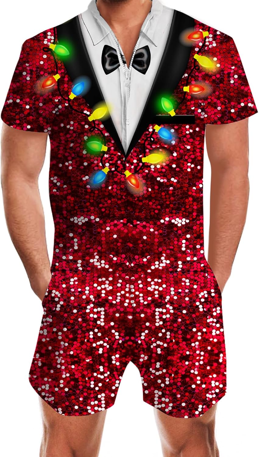 Goodstoworld Male Hawaiian Romper Fashion Zipper Slim Fit Jumpsuit