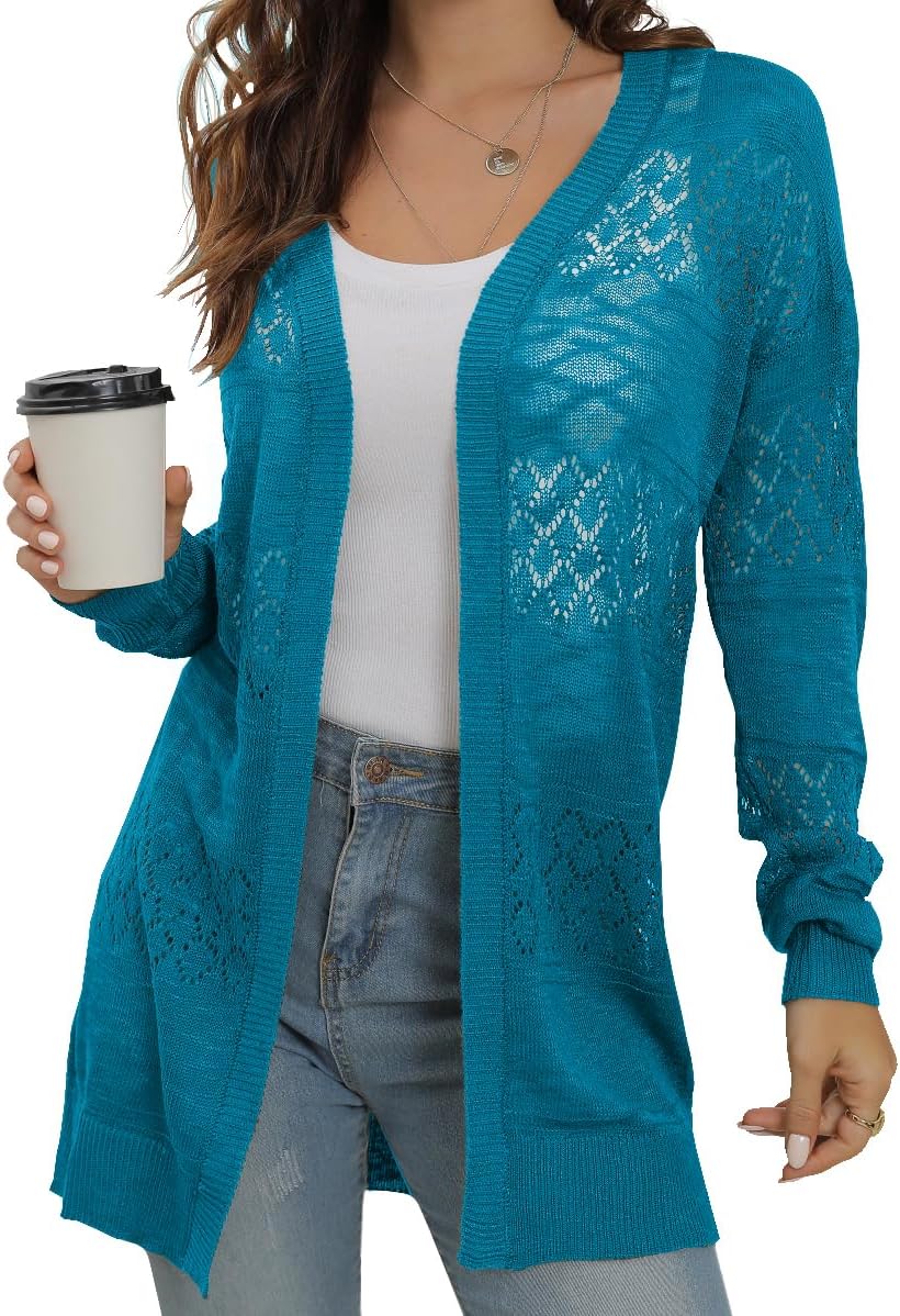 Lightweight Crochet Long Sleeve Cardigan for Women - Boho Style