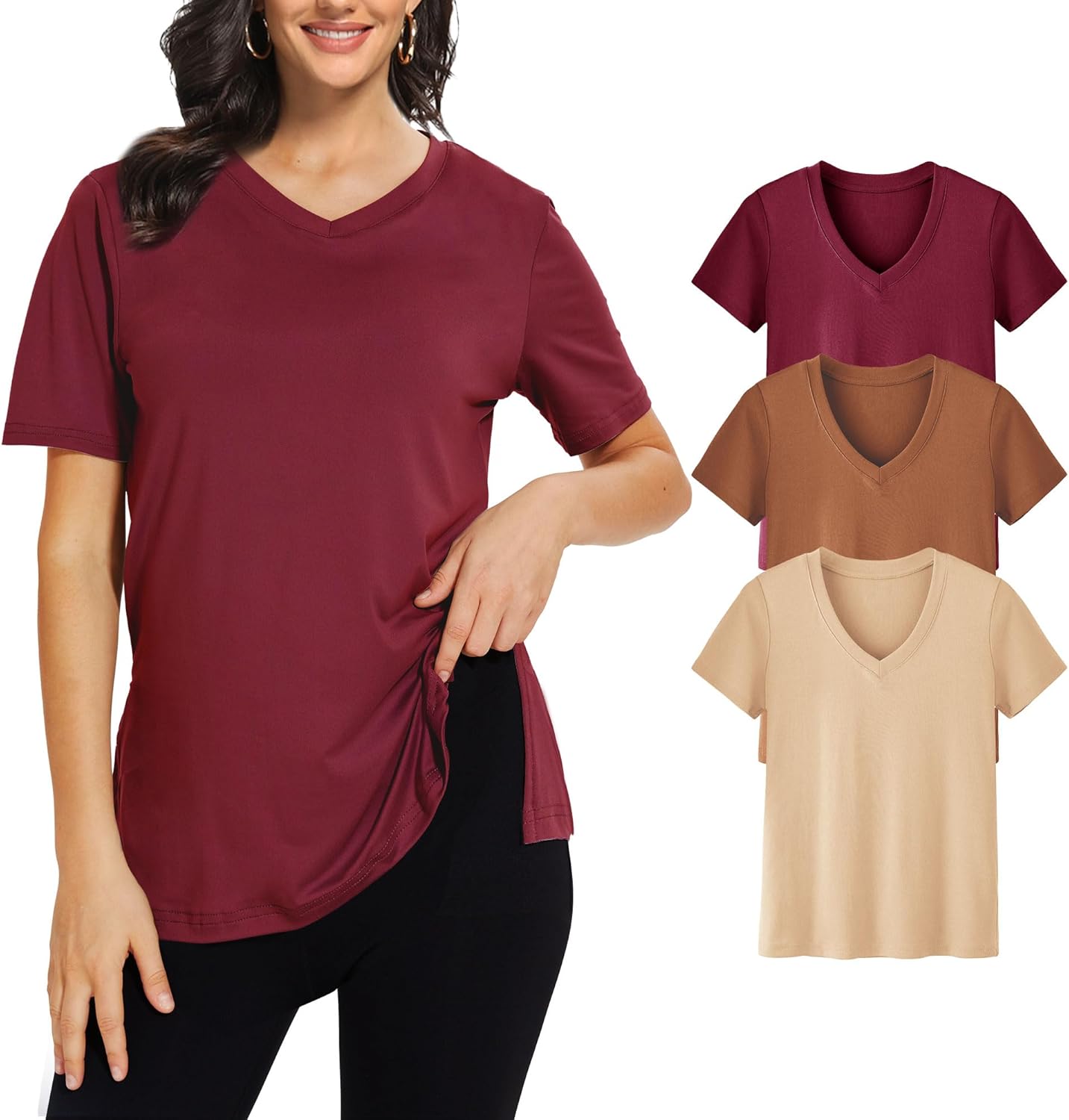 3 Pack V Neck T Shirt for Women Plus Size Casual Tops