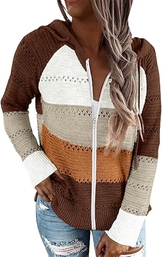 SHEWIN Womens Long Sleeve Knit Sweater Zip Up Hoodie Jacket