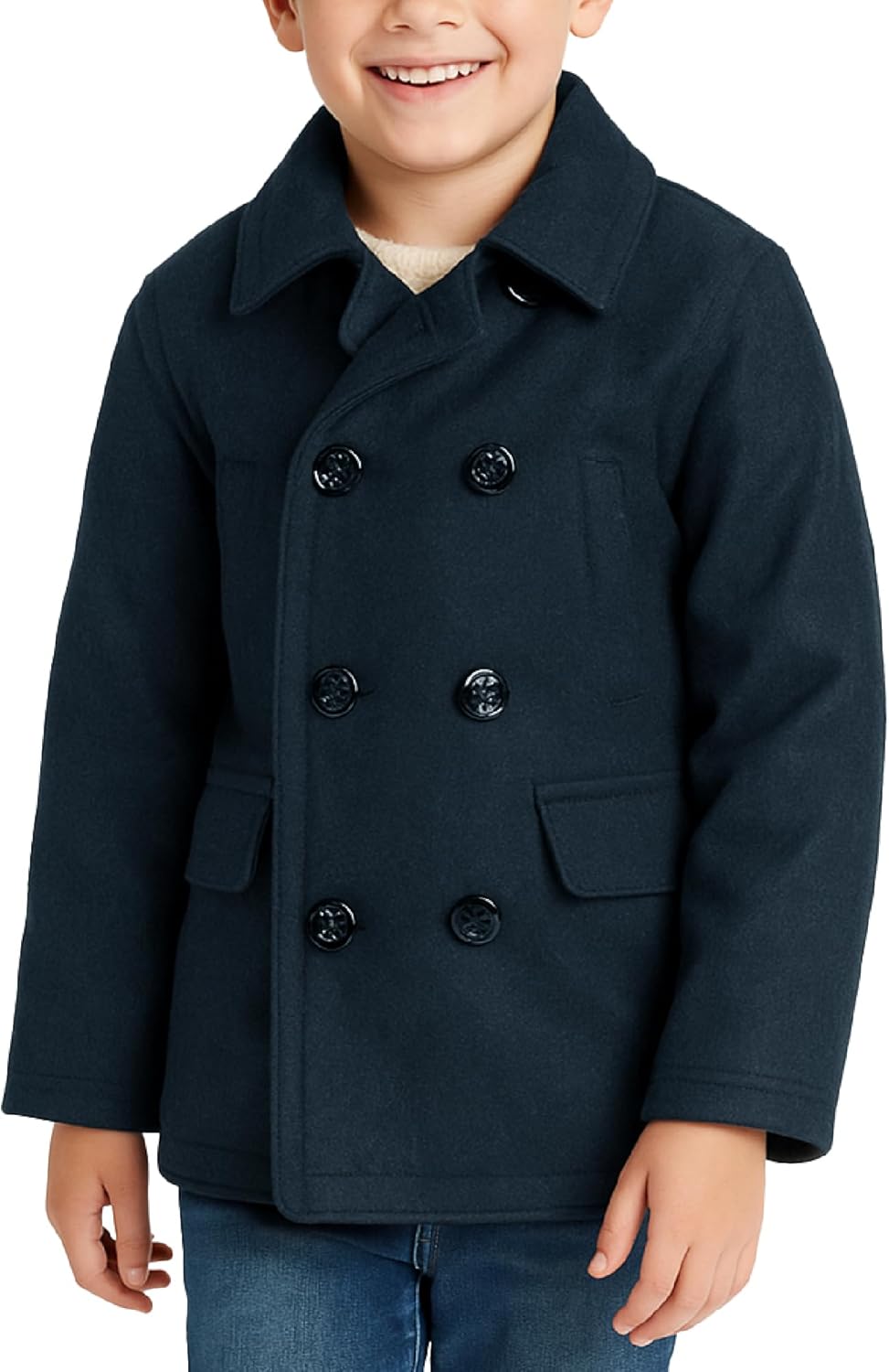 Boys Peacoats - Double Breasted Wool Blend Dress Coat for Kids