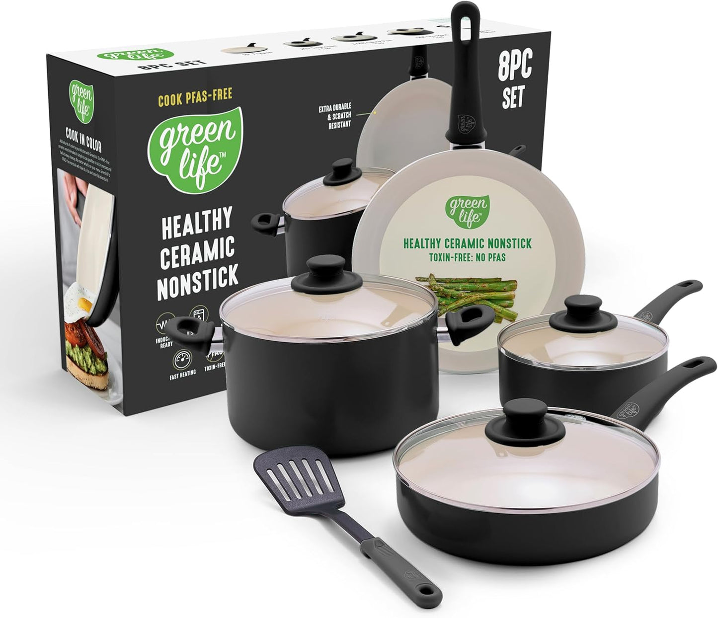 GreenLife 8 Piece Nonstick Cookware Set for Healthy Cooking