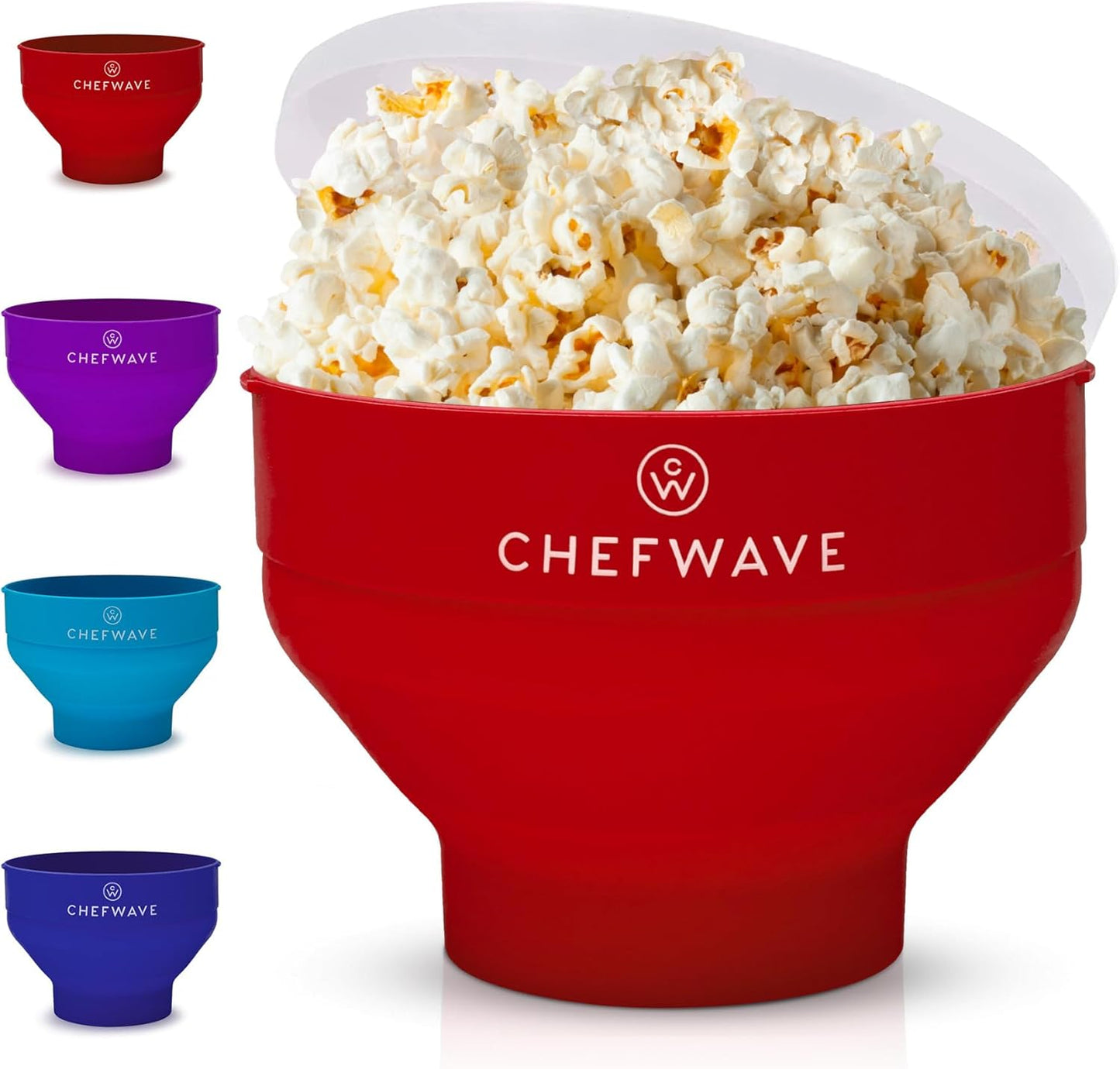 ChefWave Red Silicone Popcorn Bowl - Reusable & Collapsible!