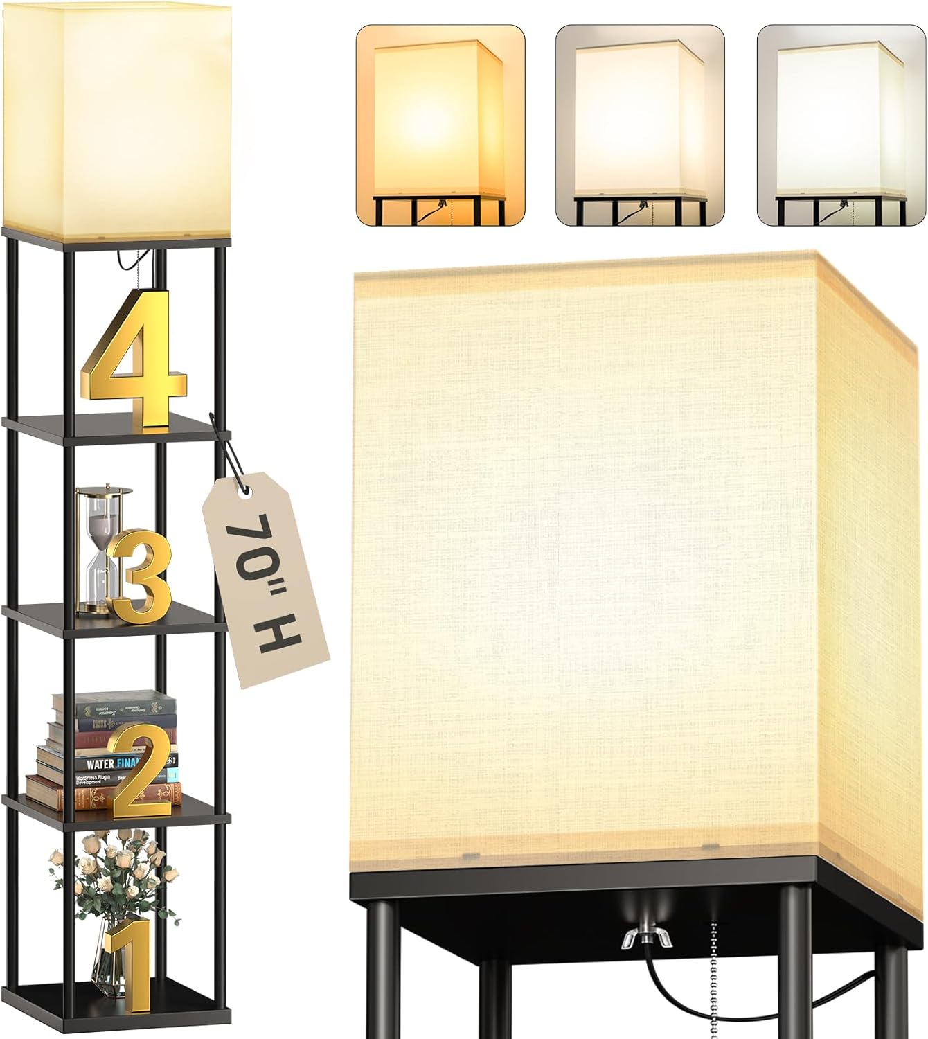 5-Tier Floor Lamp with Shelves for Living Room and Bedroom