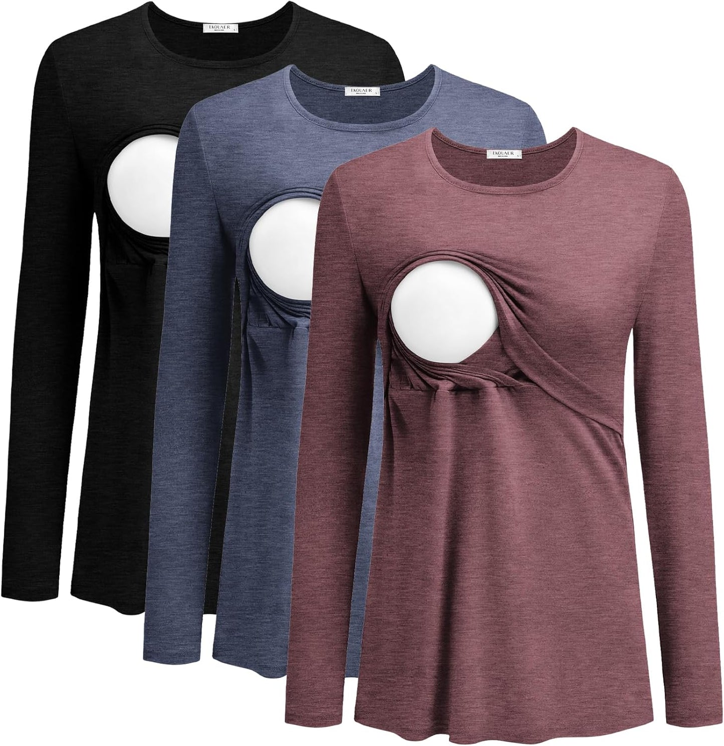 Ekouaer Long Sleeve Nursing Shirts for Comfortable Breastfeeding