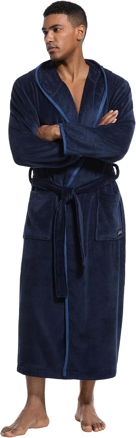 SlumberMee Mens Fleece Plush Robe with Hood for Ultimate Comfort